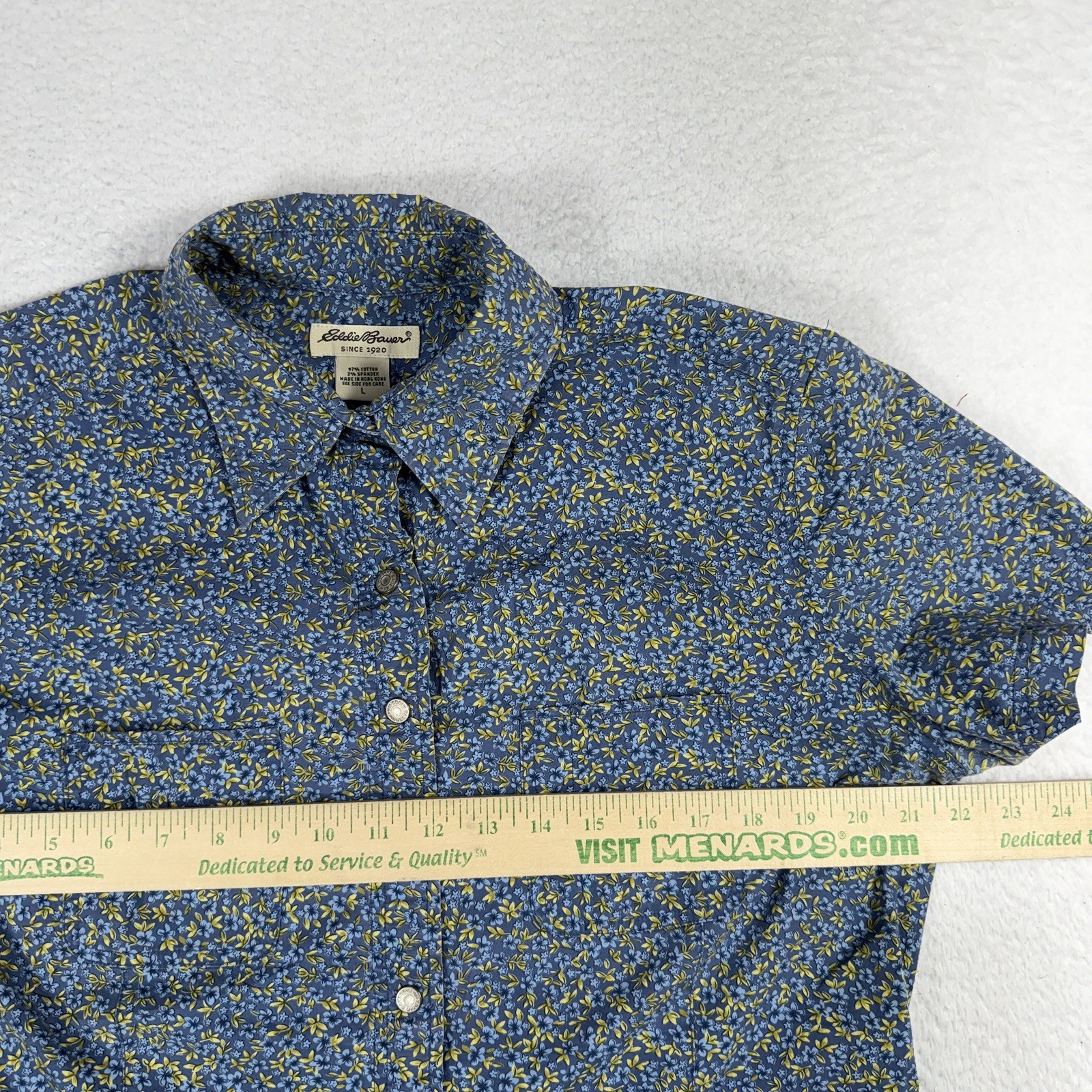 Vintage Eddie Bauer Blue Floral Button Up Dress Short 90’s Grunge Y2K Large