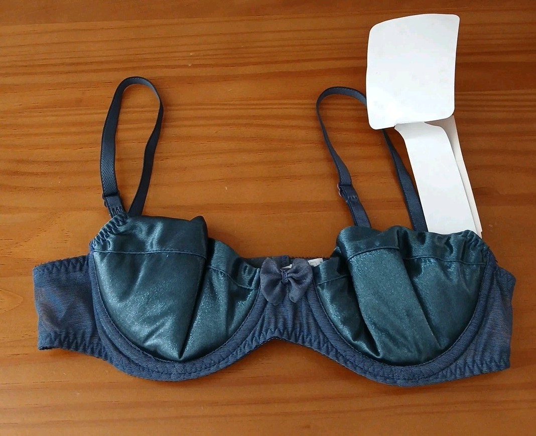 Vtg Olga Bra Size 34A Balconette Push-up Underwire Blue Green Style 33426 NWT
