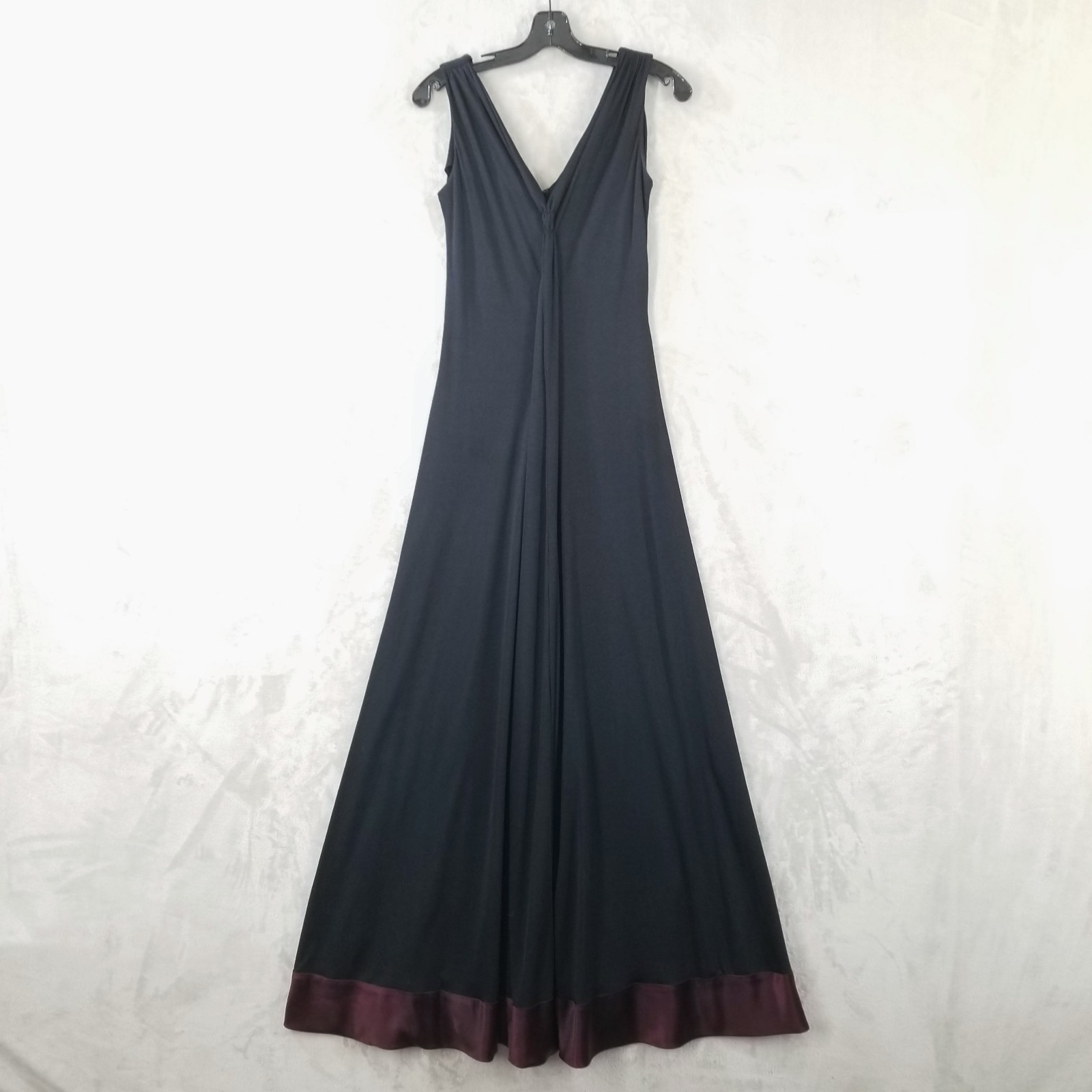 Vintage Maxi Dress XS Black Gathered Front Satin Trim Sleevless Union Made 60&rsquo;s