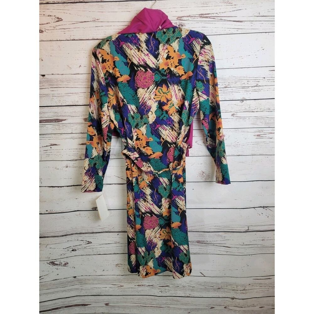 NWT VTG EJM Bold Green Blue Abstract Belted Dress with Scarf Women&rsquo;s Size 6P