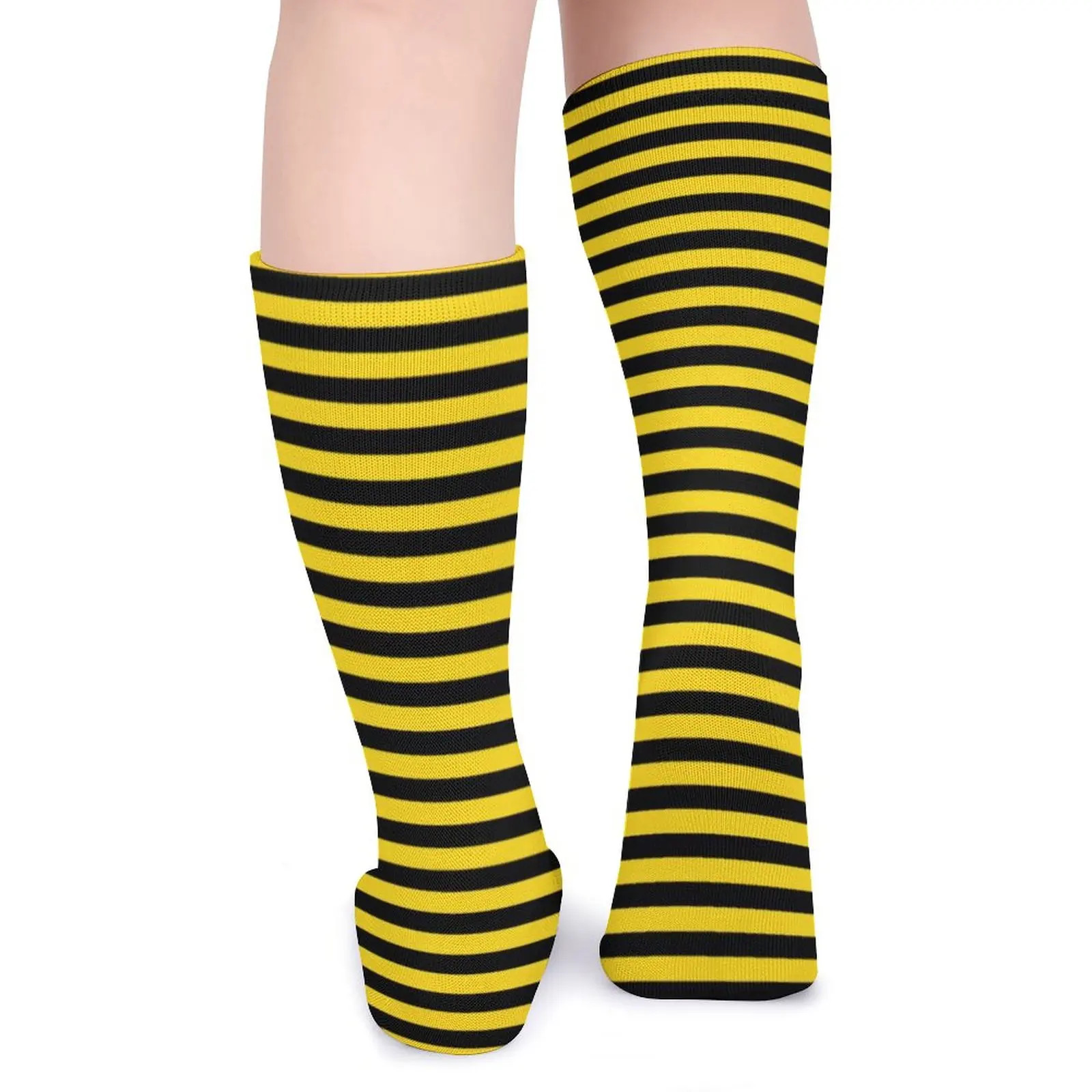 Bumble Bees Socks Yellow And Black Stripes Gothic Stockings Female High Quality