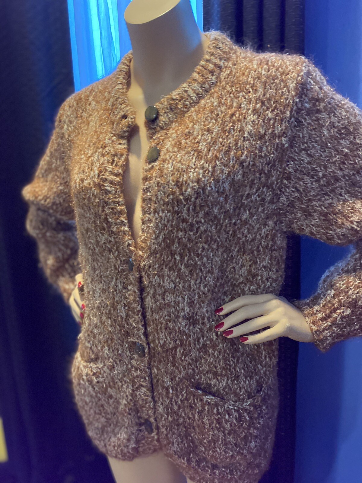 VINTAGE 50&rsquo;s Womens MOHAIR SWEATER Brown/White Marl with Copper Metalic Threads
