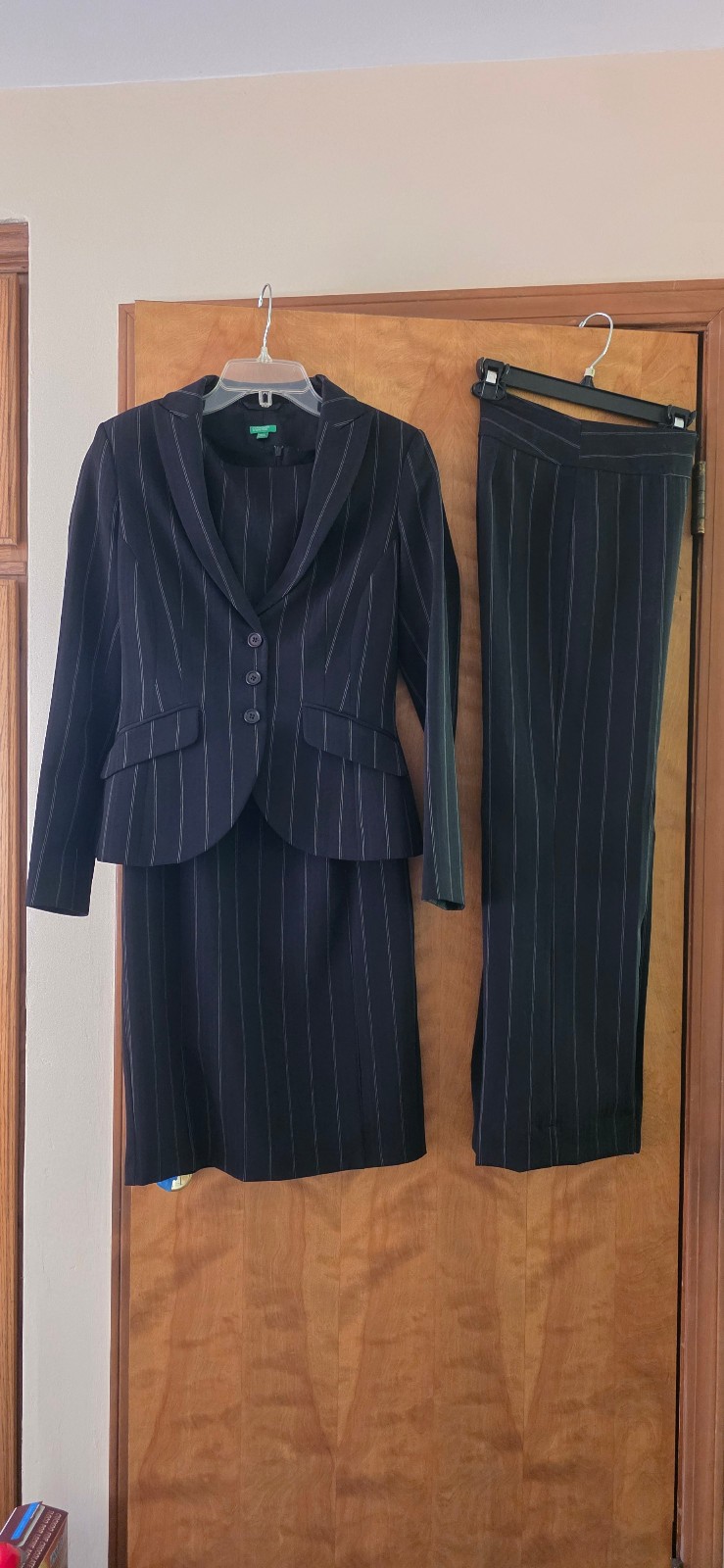 United Colors of Benetton Black Pinstripe Suit Jacket,Dress & Matching Pant Set