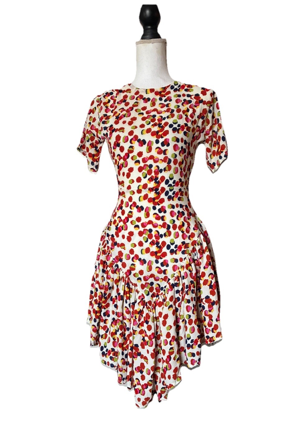 Vintage Dress S Black Red Asymmetrical Drop Waist Chiffon