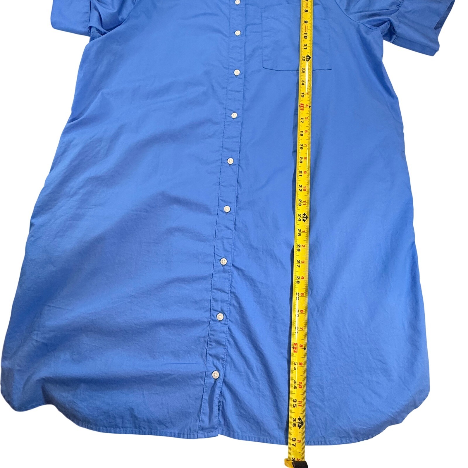 Old Navy Shirt Dress Womens L Blue Cotton Puff Sleeve Pockets Minimalist Casual