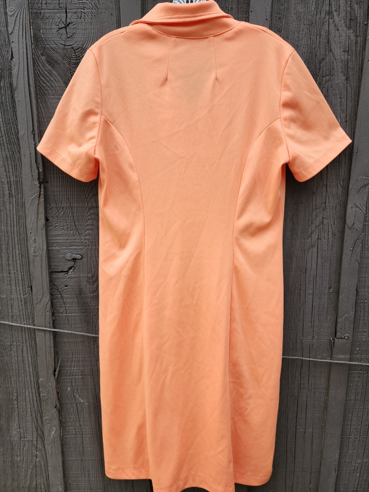 70s Handmade Solid Peach Color Double Knit Polyester Dress – Womens L-XL Vtg