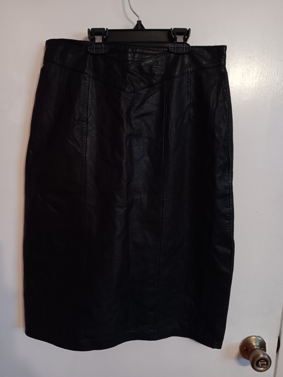 Vintage Jacqueline Ferrar Black Leather Pencil Skirt Lined Knee Length Women&rsquo;s