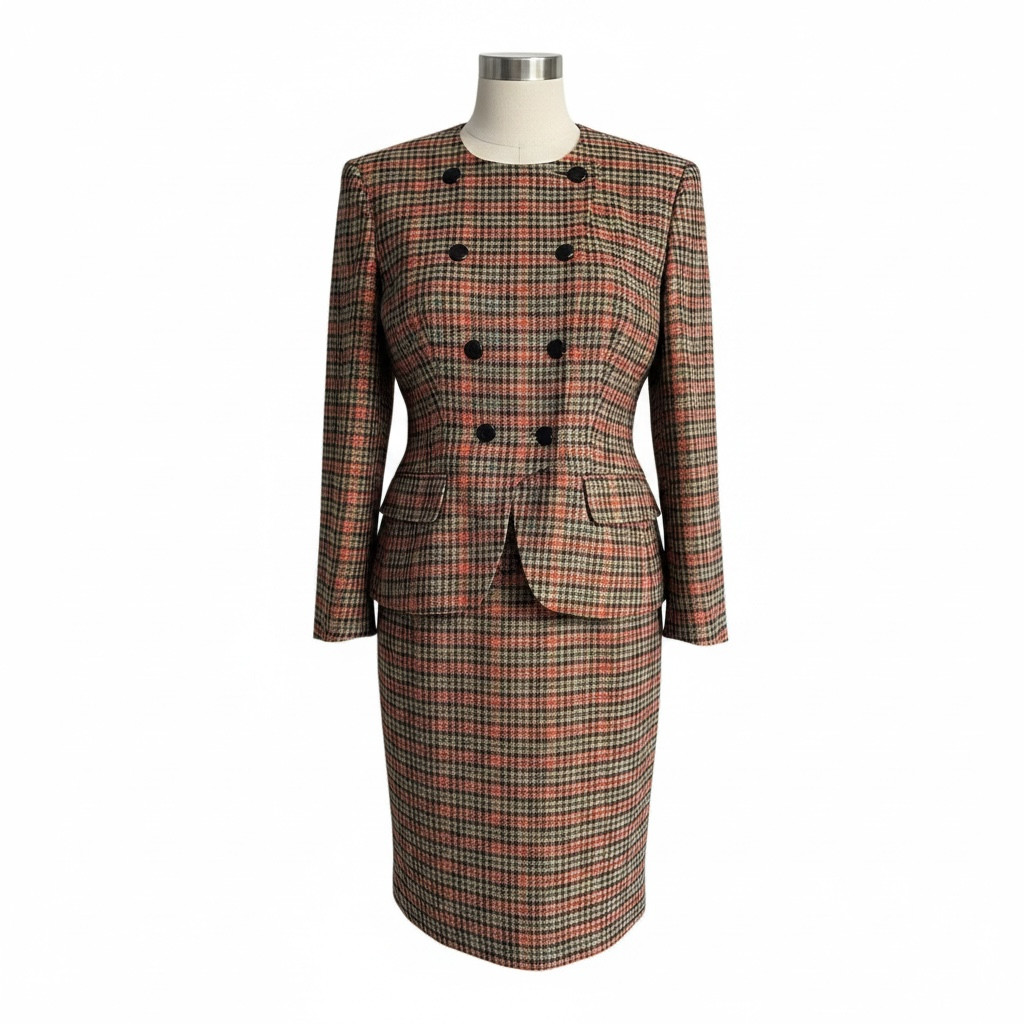 Vintage Escada Margaretha Ley Wool Tweed Suit 90s Jacket Skirt Set EU 40