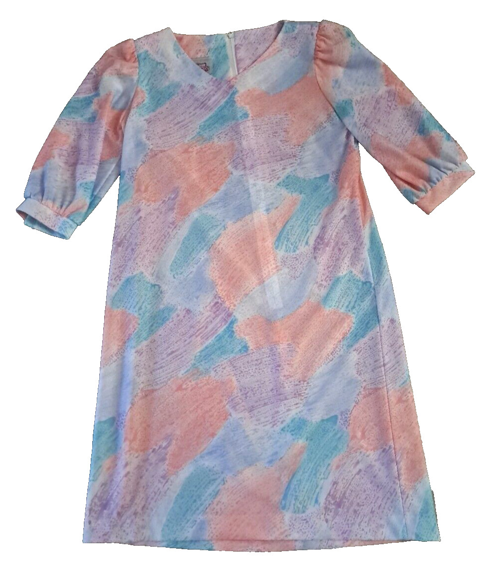 Vintage Womens Shift Dress Pastel V Neck Half Sleeves California Looks 12