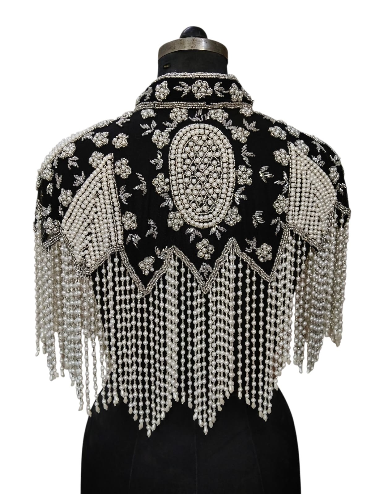Black Beaded Capelet Bridal VTG Shawl Stole Shrug Fringe Wedding Women
