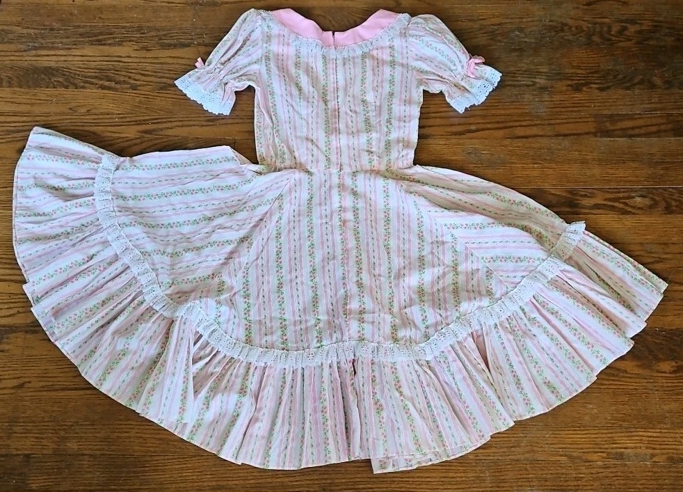 Vtg Partners Please Malco Modes Pink Dress Lace Square Dance Cottage USA Size 8