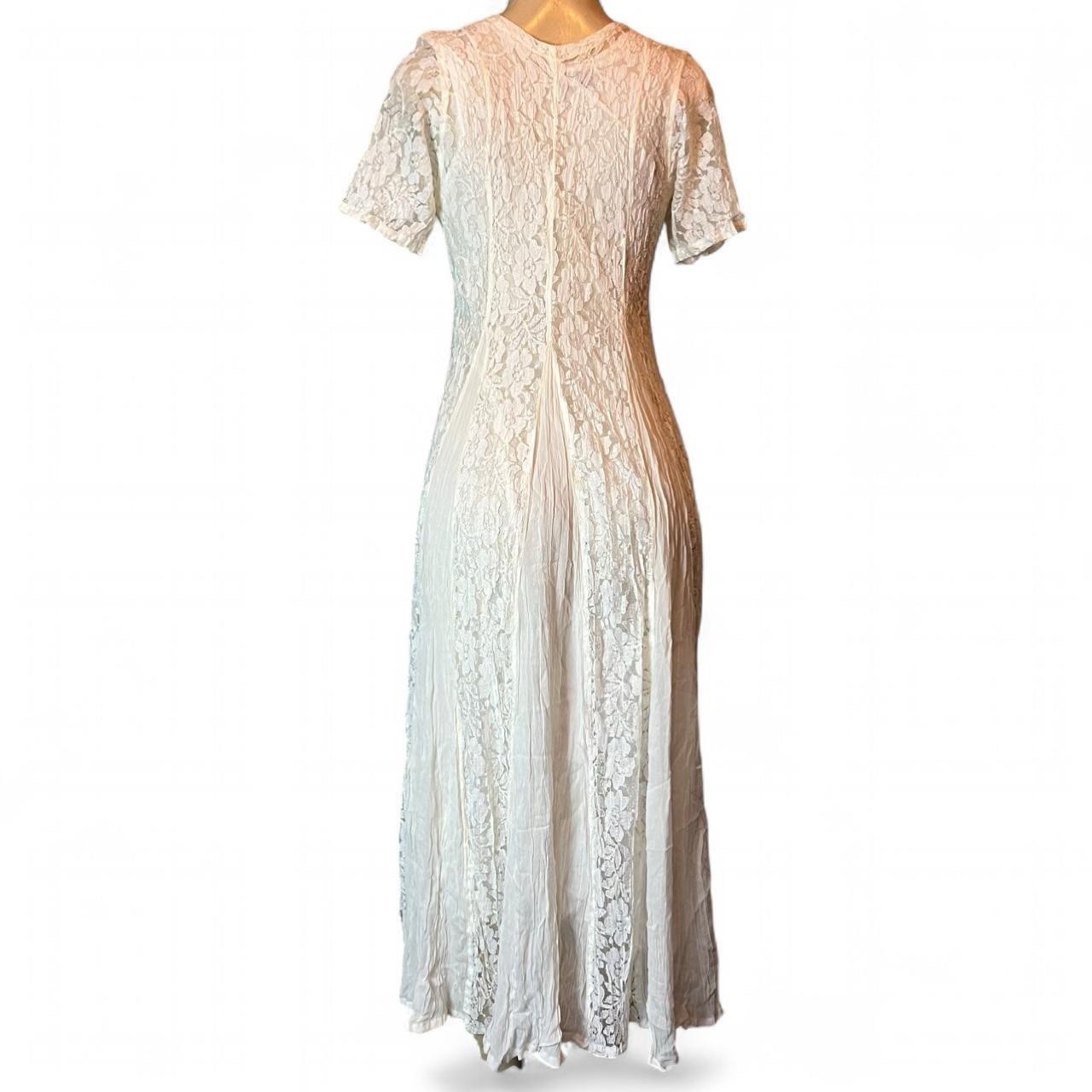 Vintage 80s White Ivory Lace Romantic Maxi Dress Nostalgia Size Small
