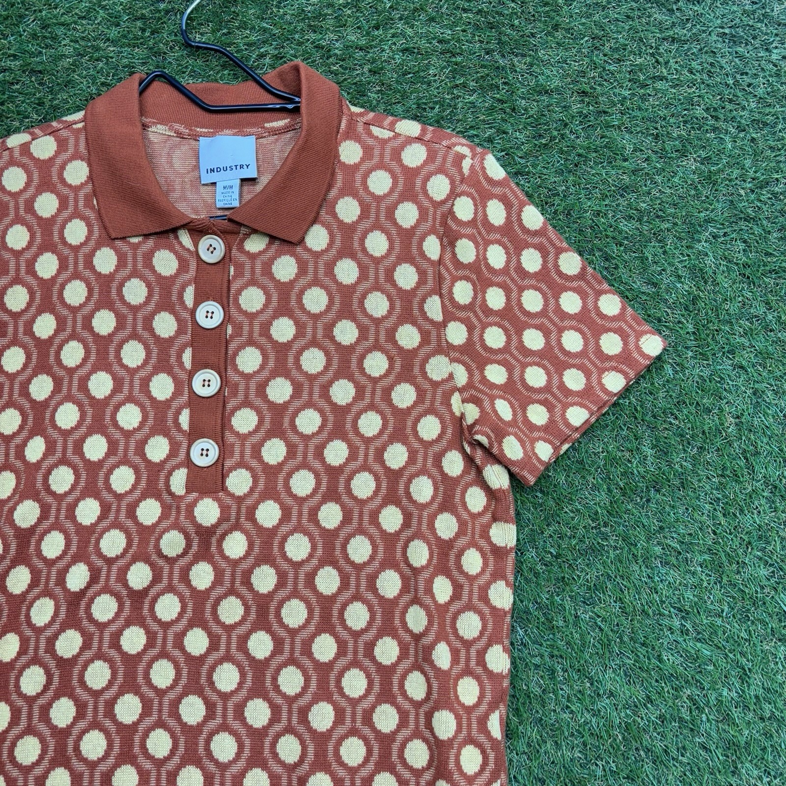 Vintage 70s Collared Shirt Womens Medium Knit Coogi Style Boho Hippy Retro y2k