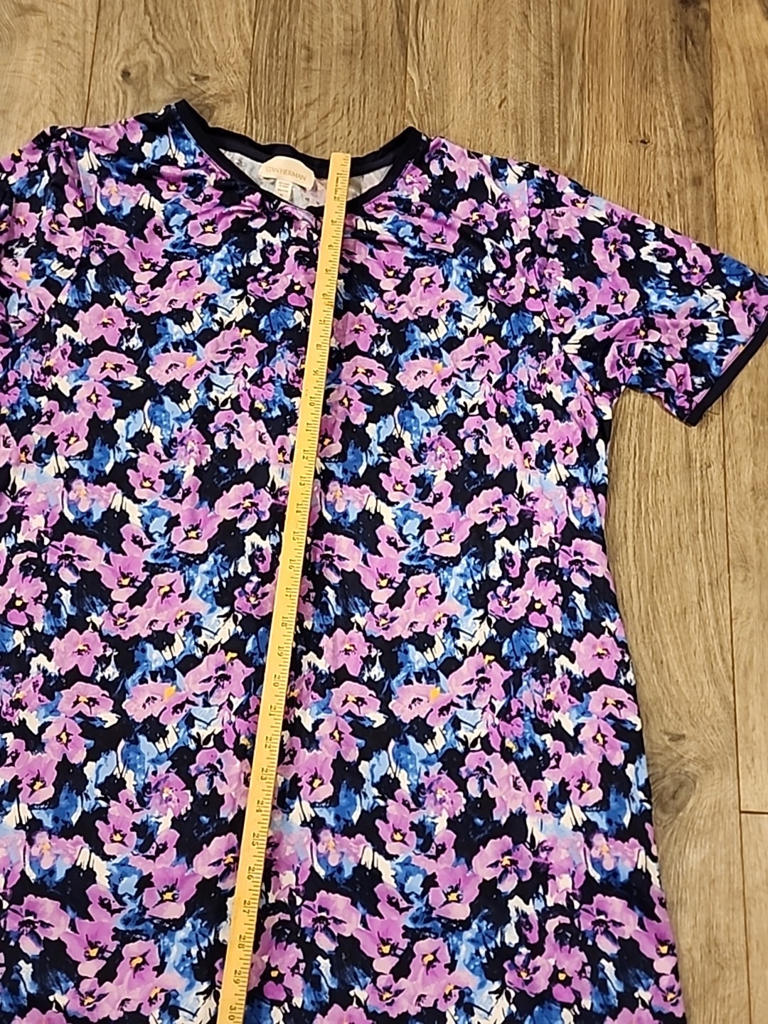 Stan Herman Violets Nightgown Night Dress Stretch Pockets Floral Sz XL Shirt