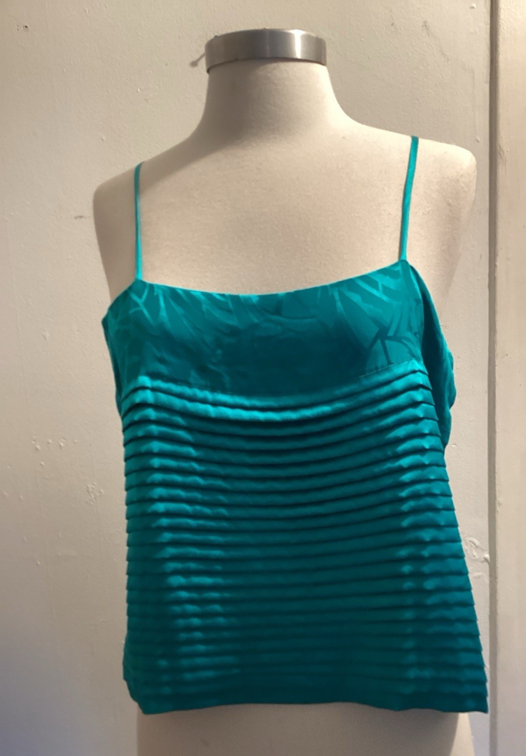 vintage 70&rsquo;s aqua silk pleated camisole tank disco top sz M 36 bust