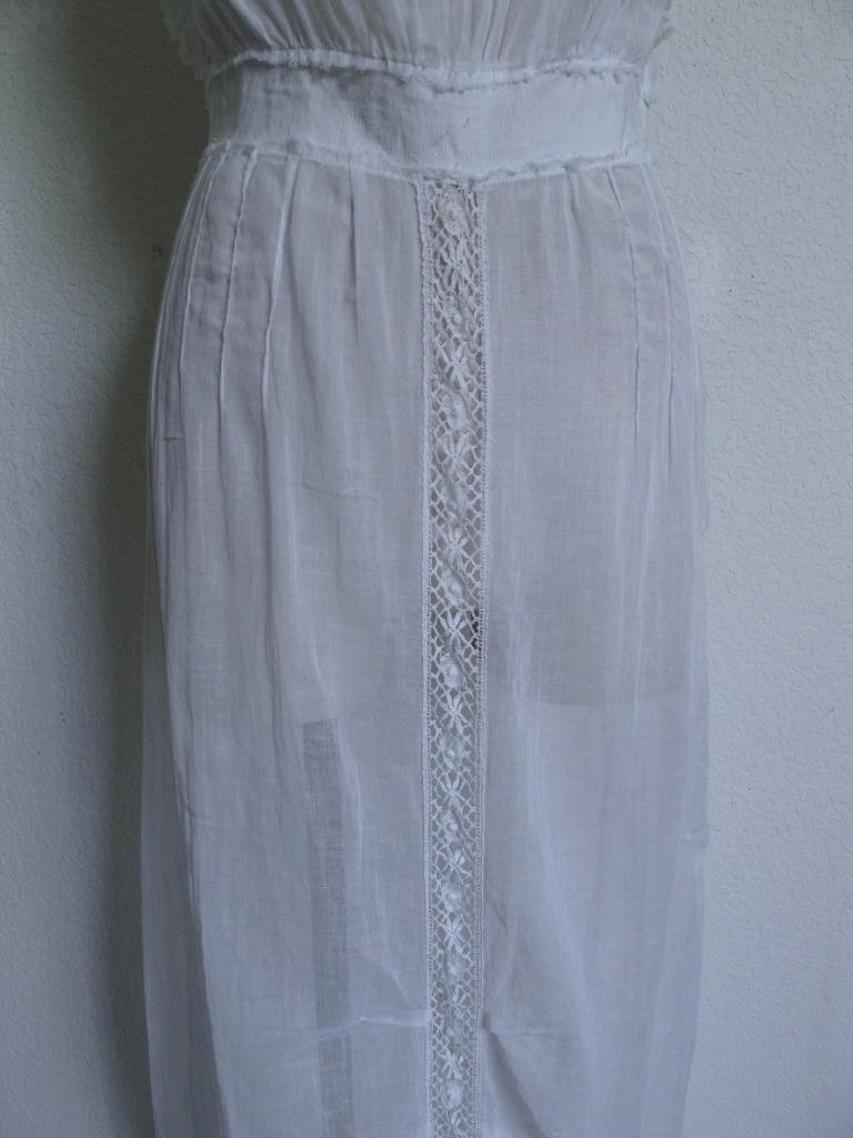 Antique Victorian Edwardian White Sheer Voile Dress XXXS Lace Trim Pintucks