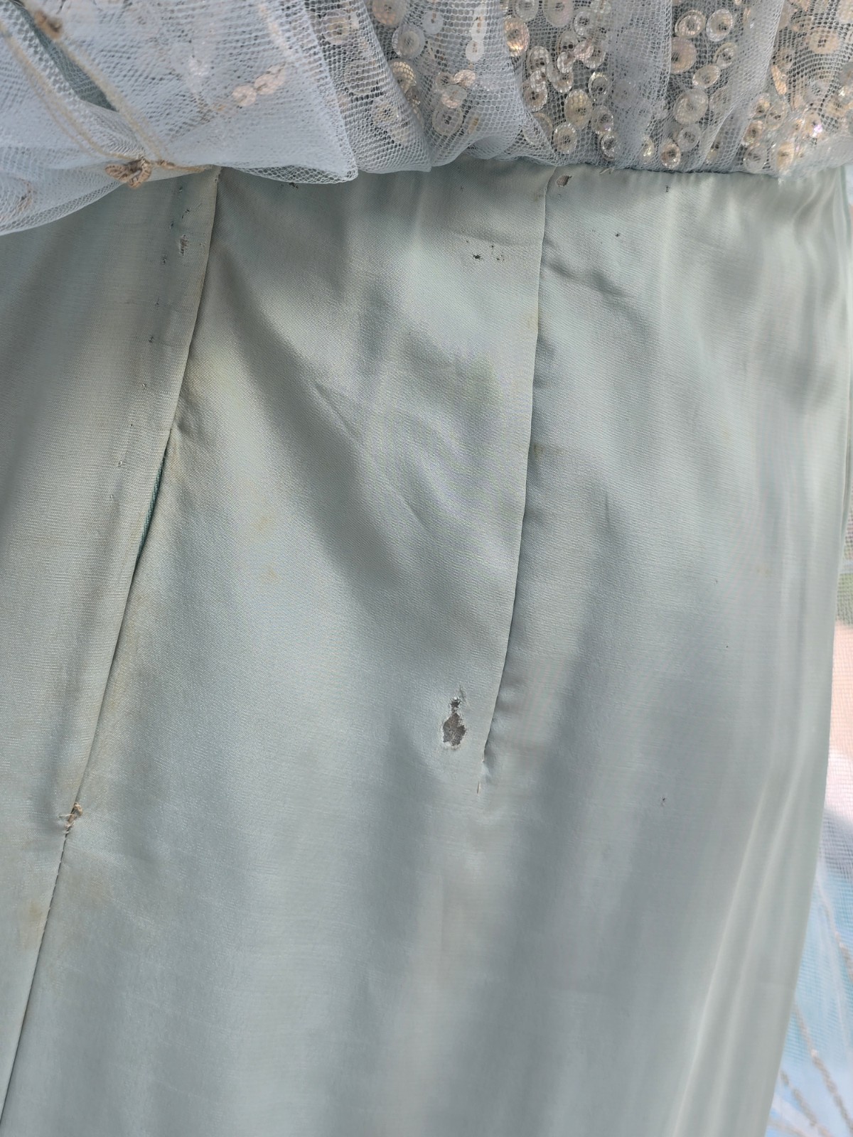 Victoria Royal Ltd. Vintage 60s Beaded Ice Blue Silk Formal Prom Dress size 18