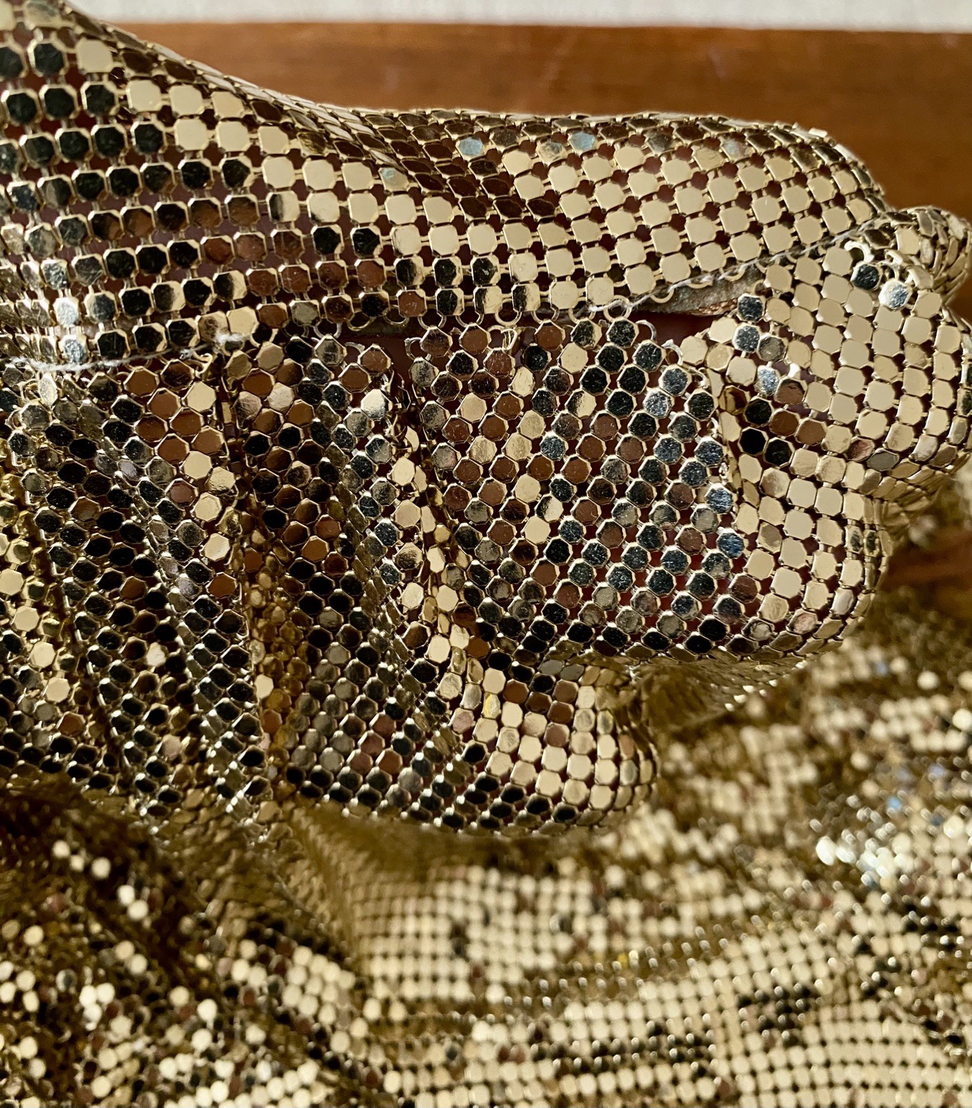 Whiting Davis Vintage Liquid Gold Mesh Chain Mail Draped Front Top 70s Disco S/M