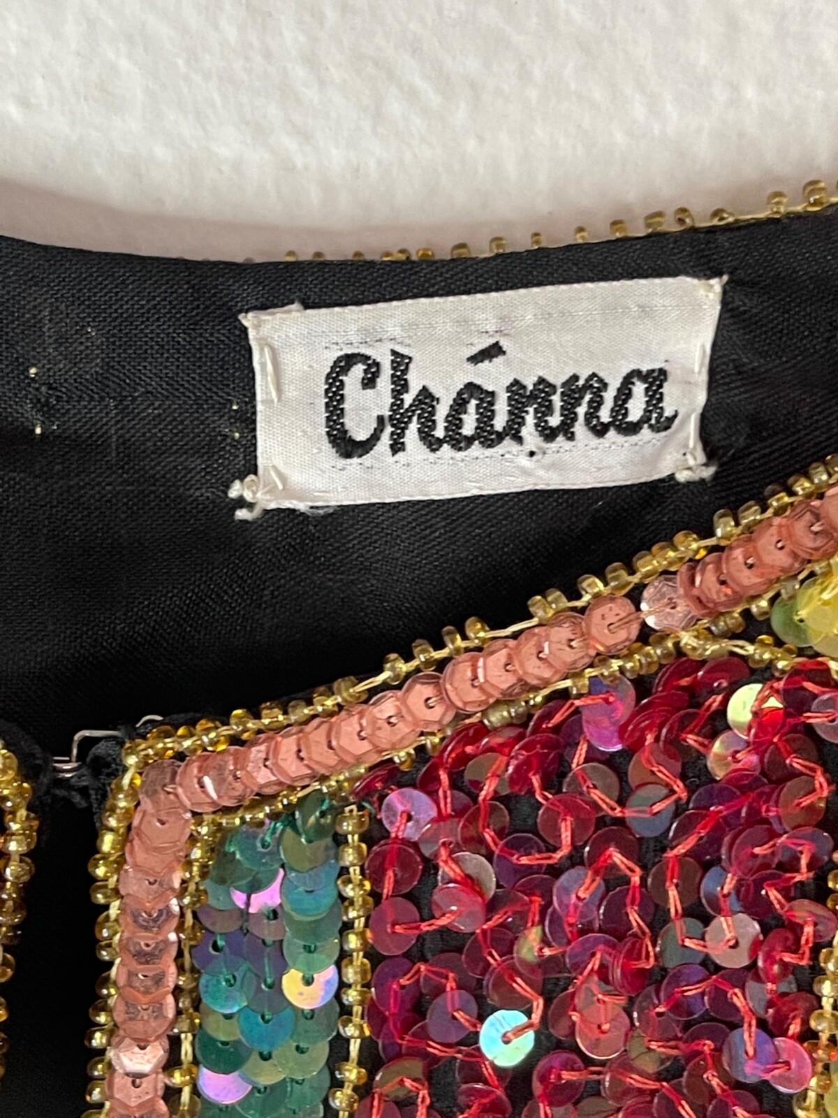 Channa Evening Jacket Sequin Embellished Silk Color Block Party Top VTG 80s M