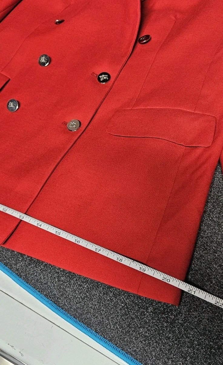 Vintage Burberrys&rsquo; Patrick James Cherry Red Double Breasted Wool Blazer Sz Lrg