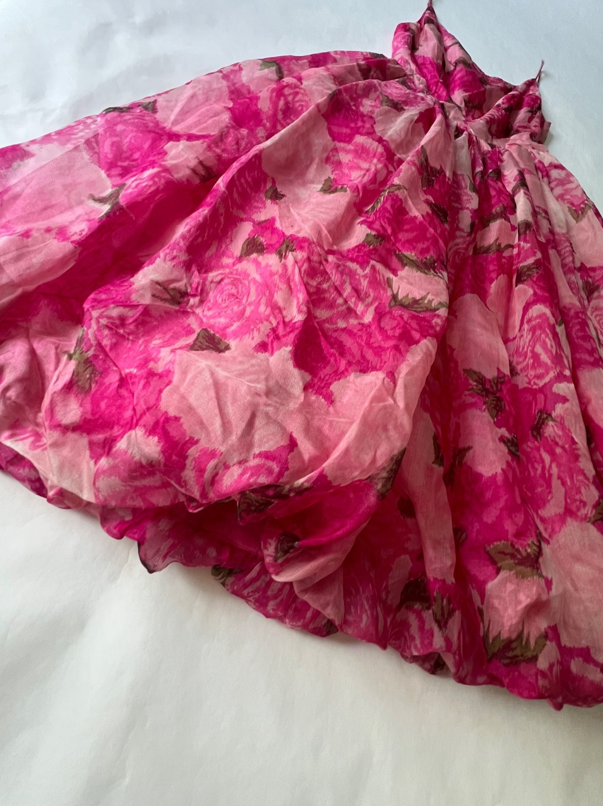 VTG 50&rsquo;s Saks Fifth Avenue Pink Floral Bubble Hem Dress SZ XS/S 24 inch Waist