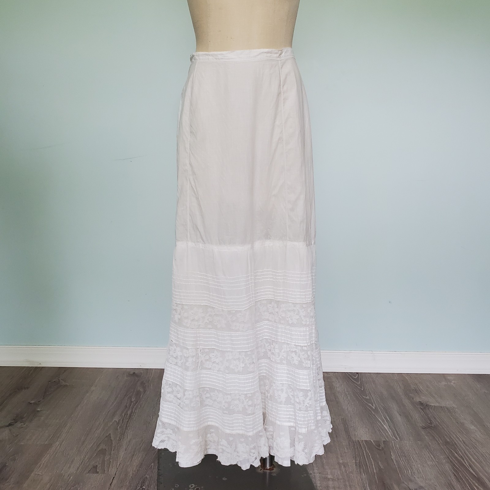 Antique Edwardian Petticoat Half Slip Cotton Vintage Hook Eye Floral Lace Xs 26&Prime;