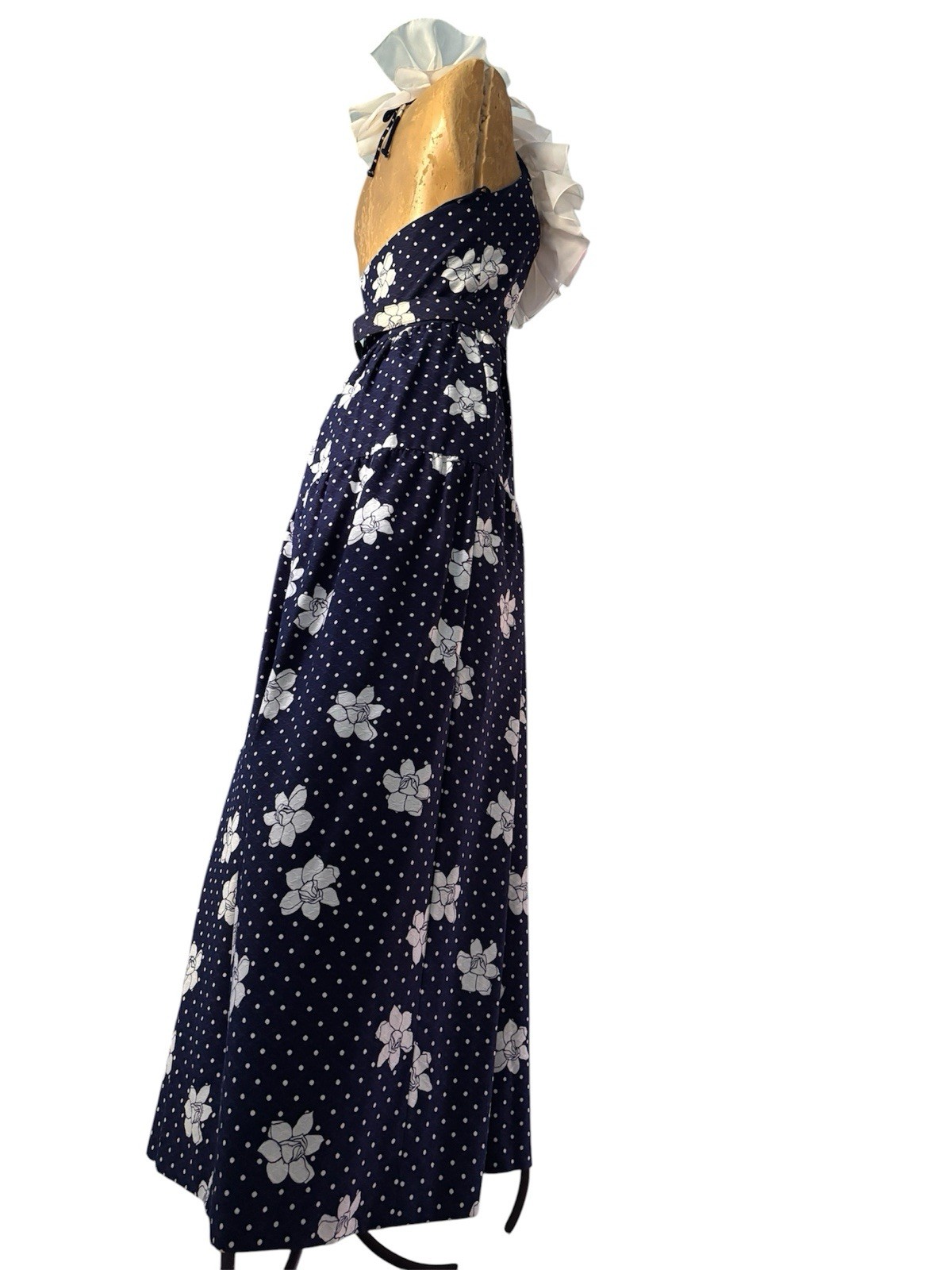 Oscar de la Renta 1970s Floral Maxi Halter Dress With Ruffle
