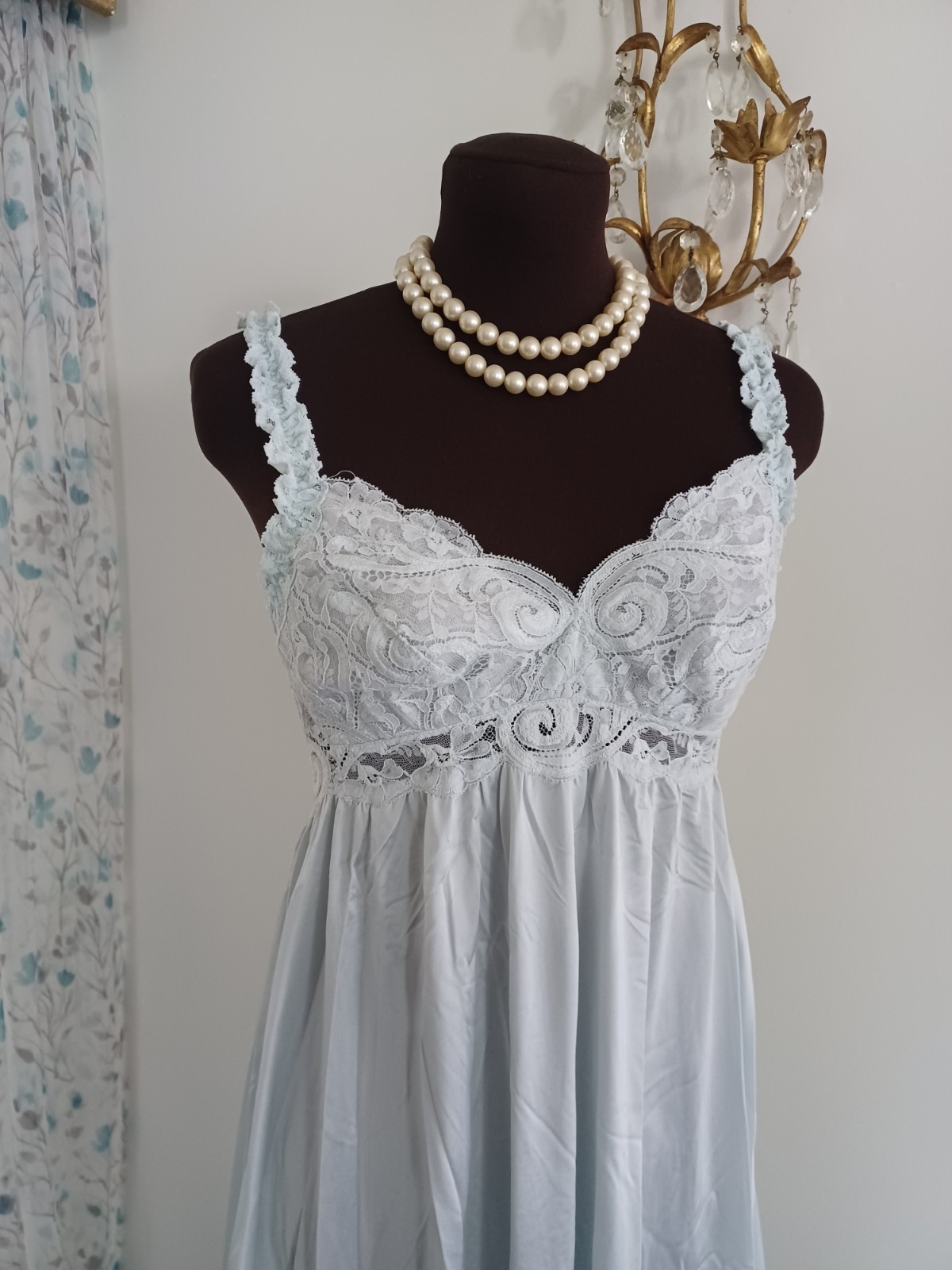 Vintage Olga Nightgown Dress Powder Blue Gorgeous 92040 Sz S-M 120  » Hem Sweep