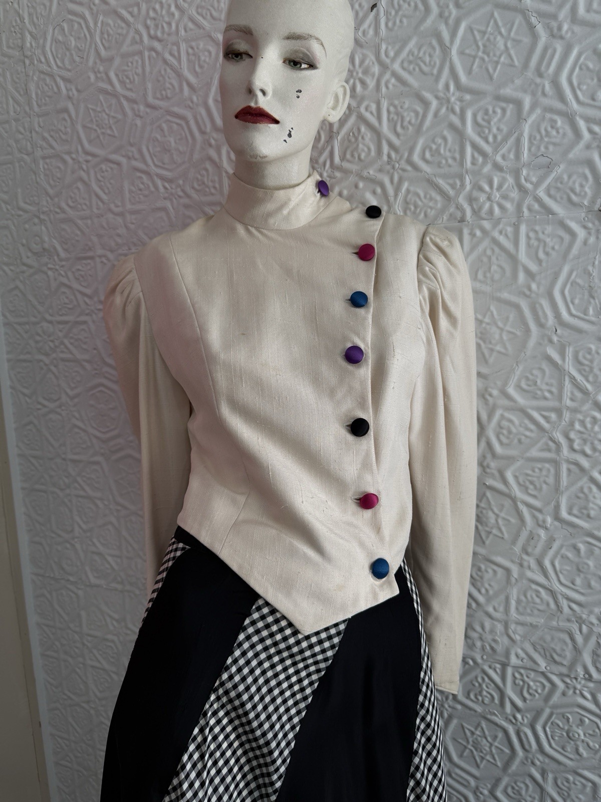 vintage 1980s silk jacket white rainbow designer cropped minimalist tailored S