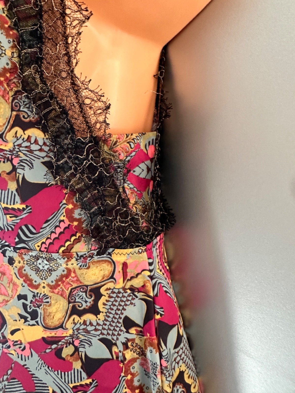 Vintage Y2K Christian Lacroix Lingerie Slip Dress Lace Trim Psychedelic Baroque