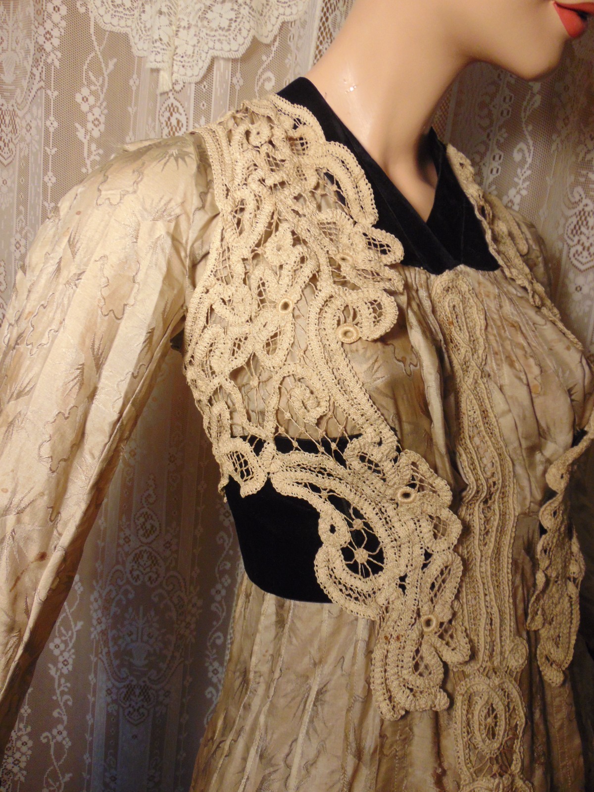 Edwardian 1910s Dress w Battenburg Lace Vest AS IS Repurpose