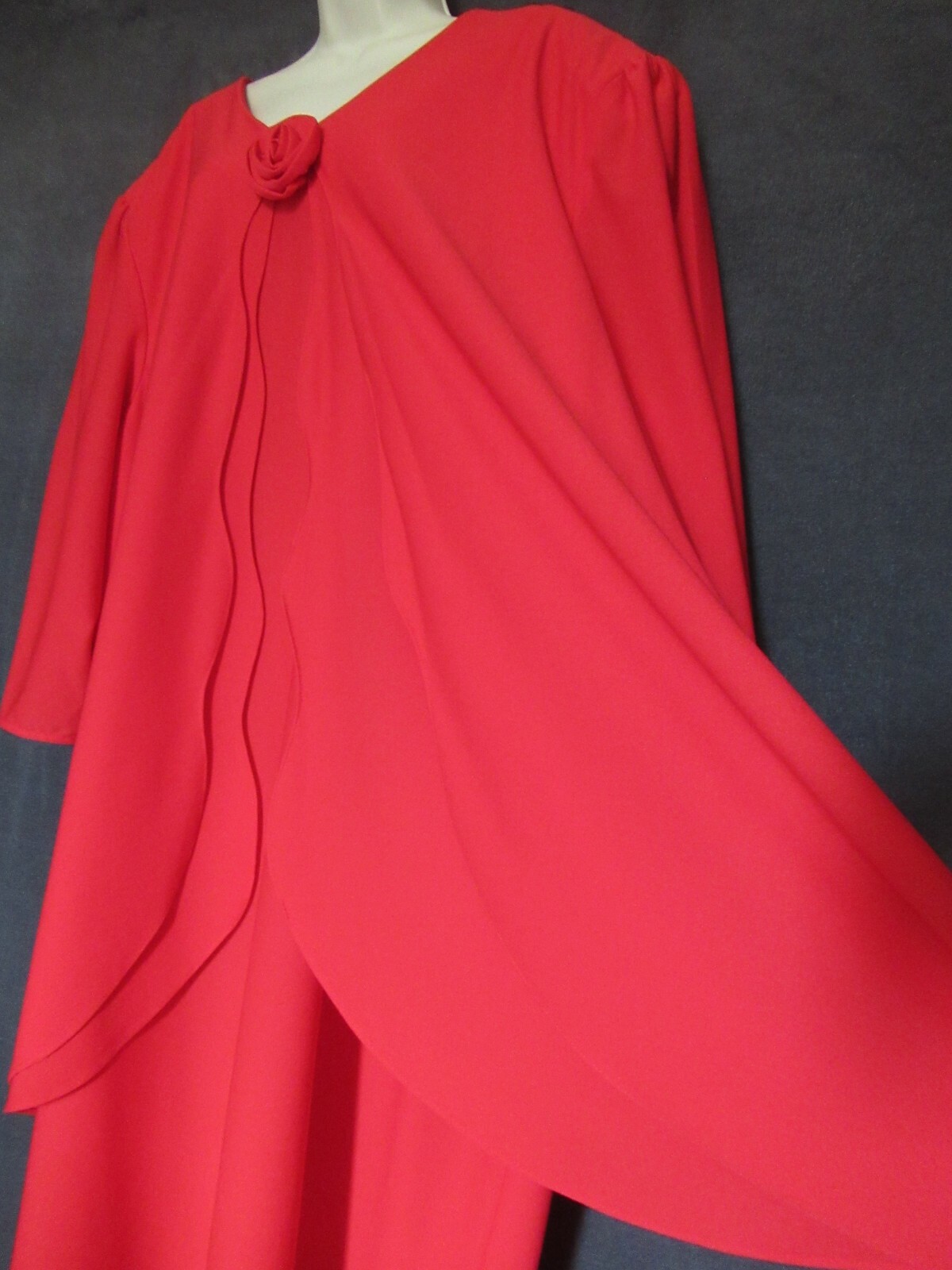 80&rsquo;s Vintage Risa Ann Vixen Red Poly Knit Rosette Draped Plus Size Party Dress