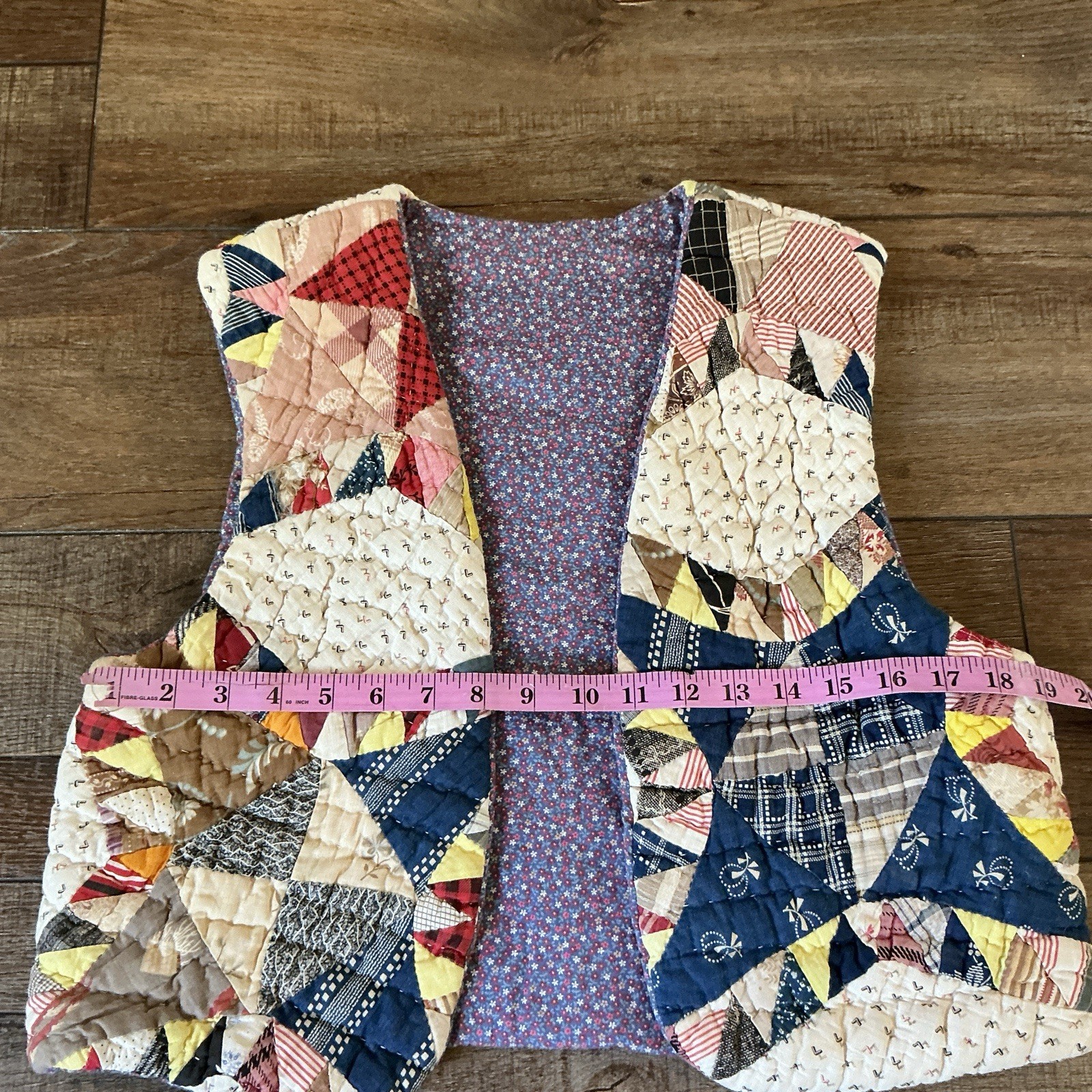 70s VTG Handmade Patchwork Quilt Vest Boho Folk Art Reversible Size M/L #31E4