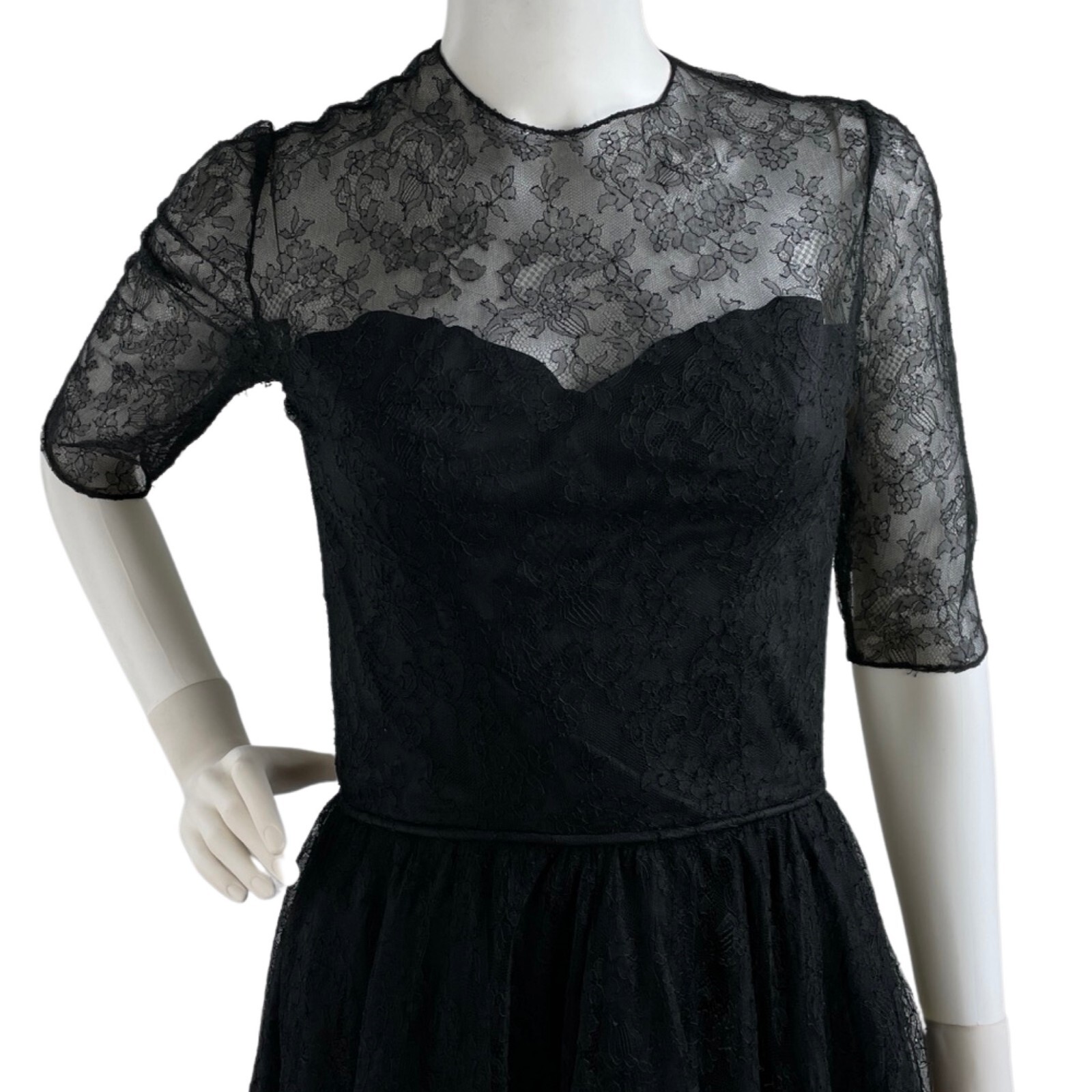 Vintage 1950s Black Dress Lace Crinoline Fit & Flare Special Occasion Size XS