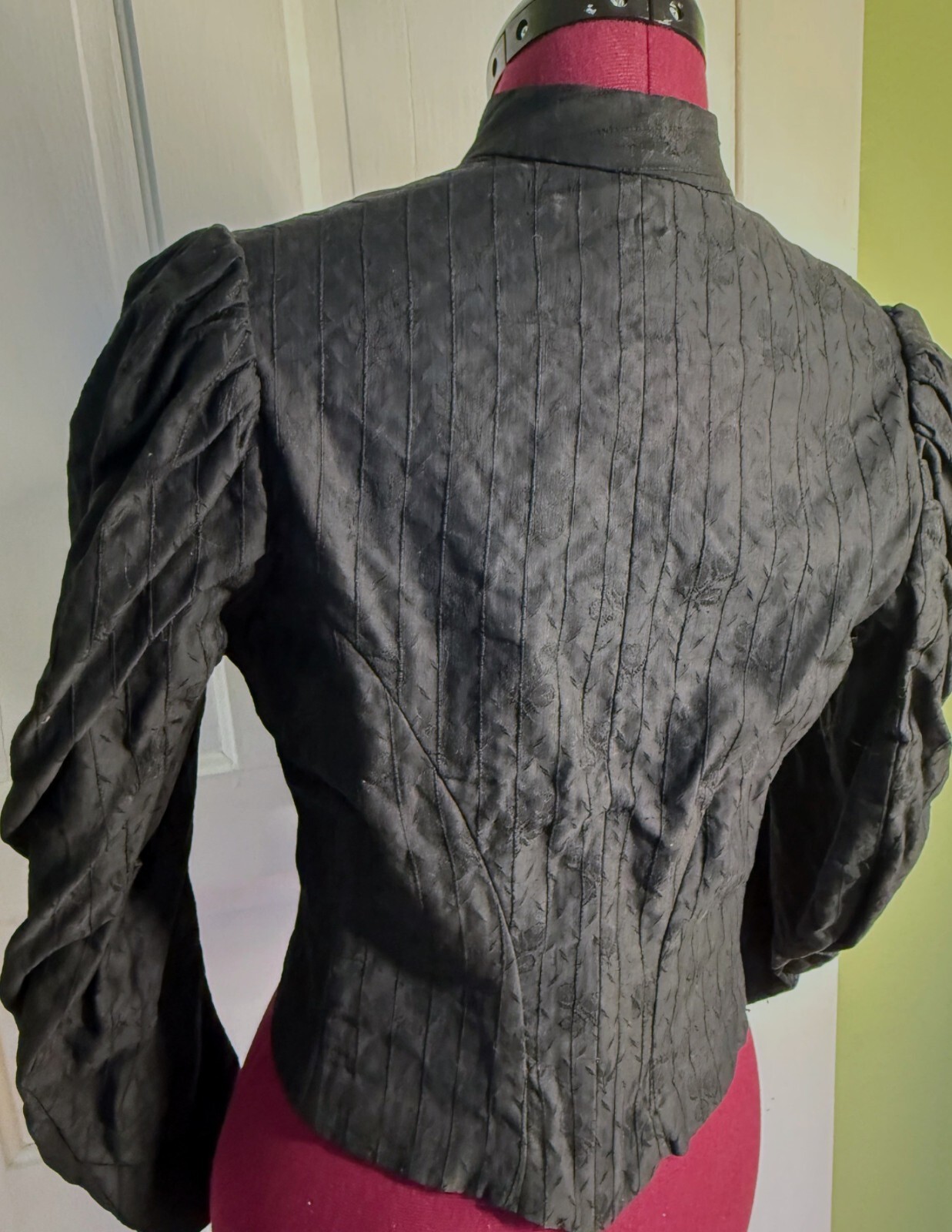Antique 1880s Black Jacquard Floral Cotton Bodice Top