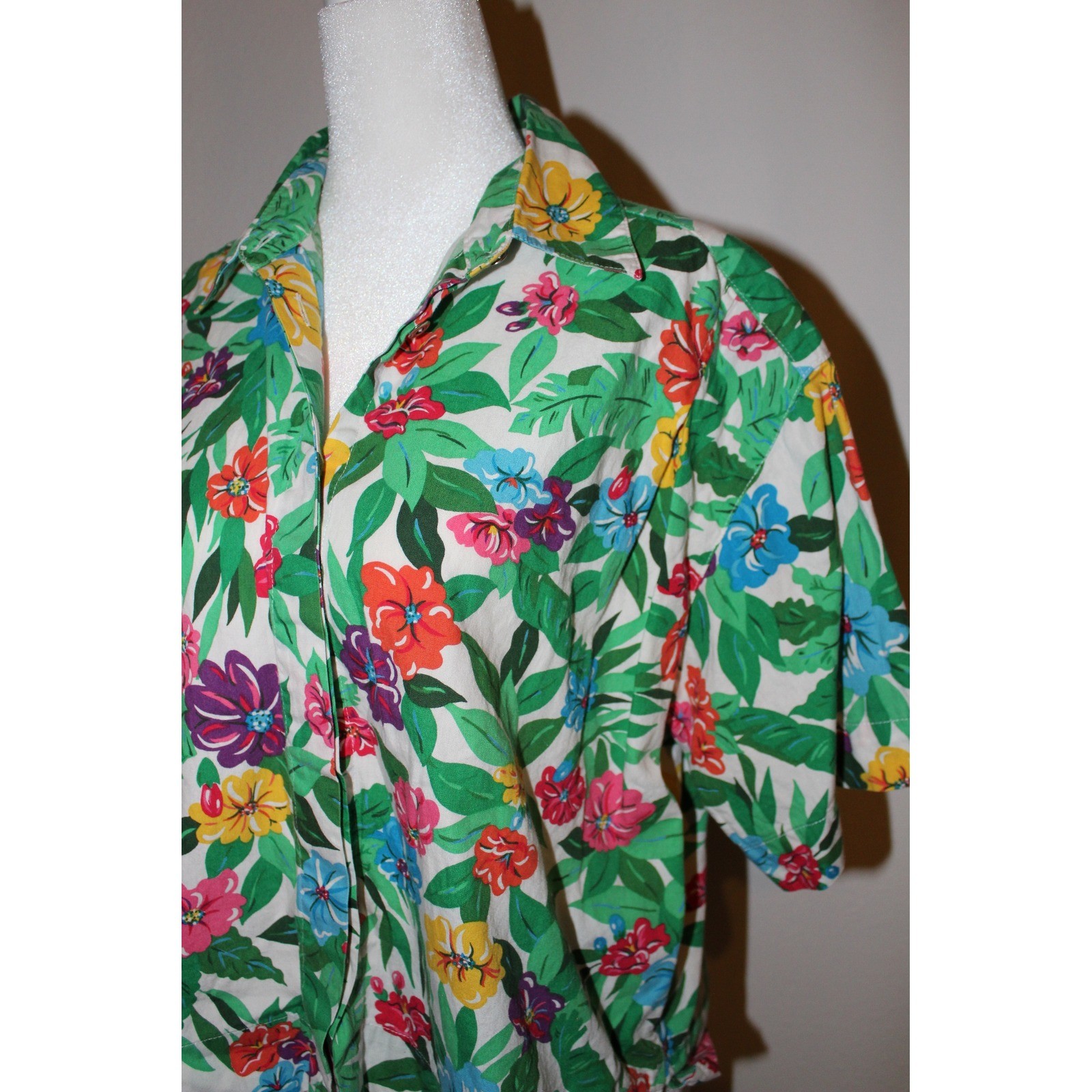 VTG Liz Sport Tropical Floral Cotton Button Down Shirt Women&rsquo;s Size Large