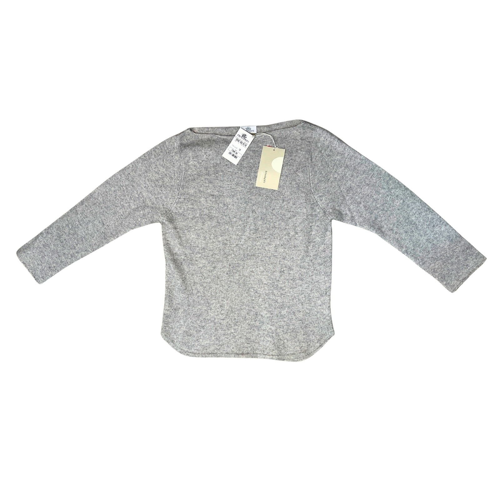 PRINTEMPS *Mint Condition* Vintage S Grey Silk Cashmere Boatneck Knit Top -1990s
