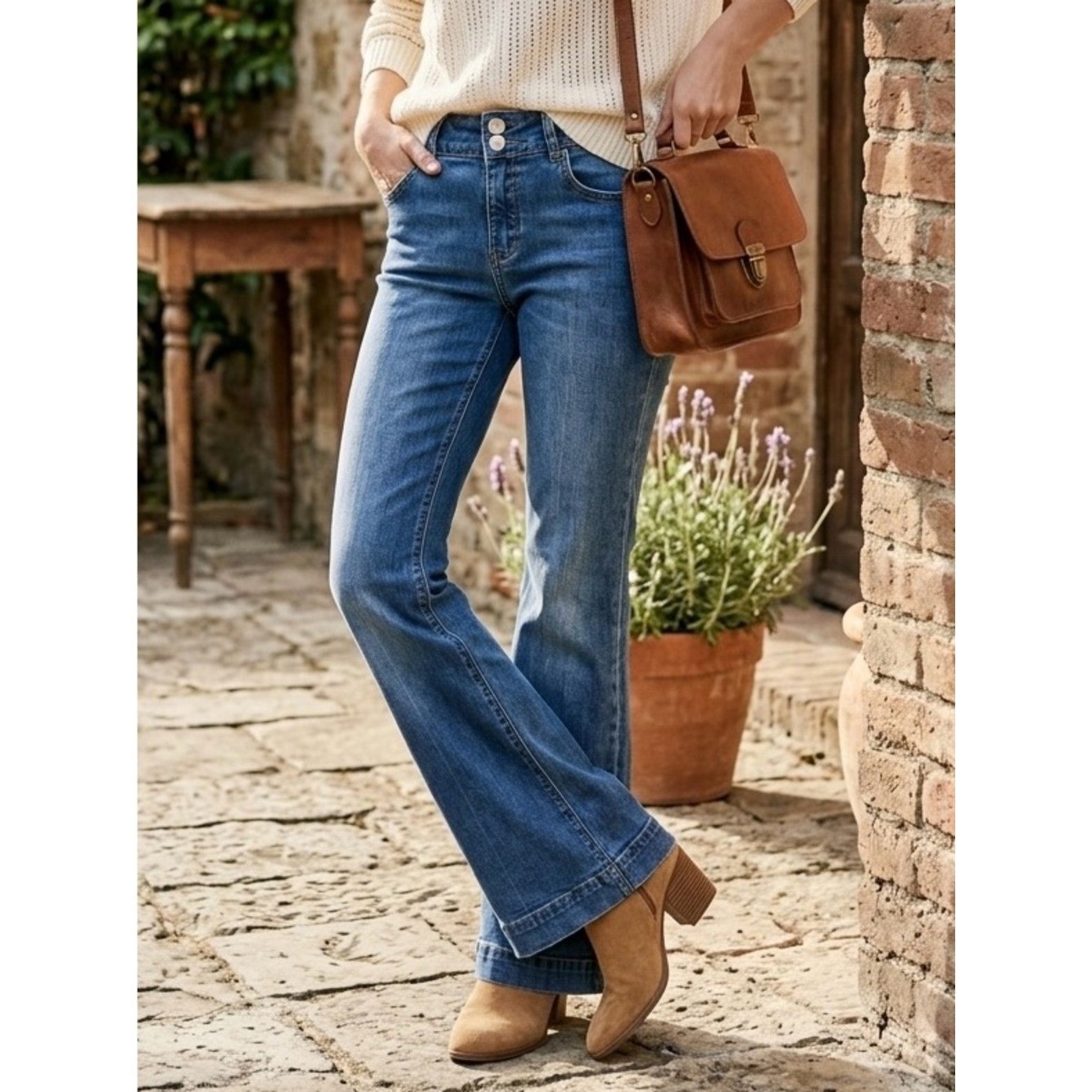 Pilcro Anthropologie Double Button Flare Jeans Medium Wash Size 26 Boho