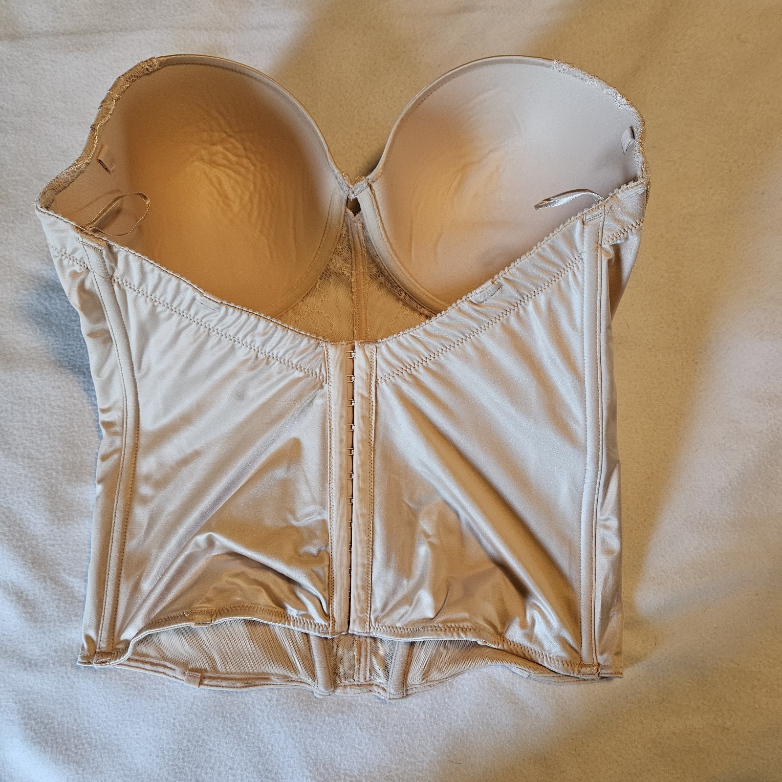 Jezebel 38DD Nude Lace Strapless Longline Bustier corset bra