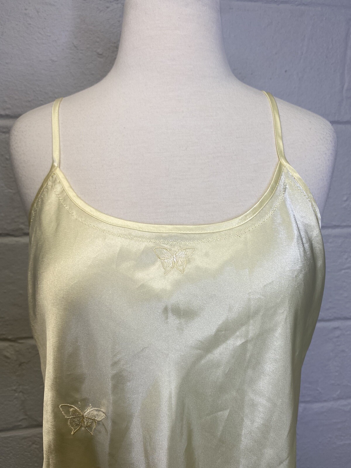 Sears INNER MOST SHINY Yellow LIQUID SATIN Nightgown Medium Butterfly Y2K 90s