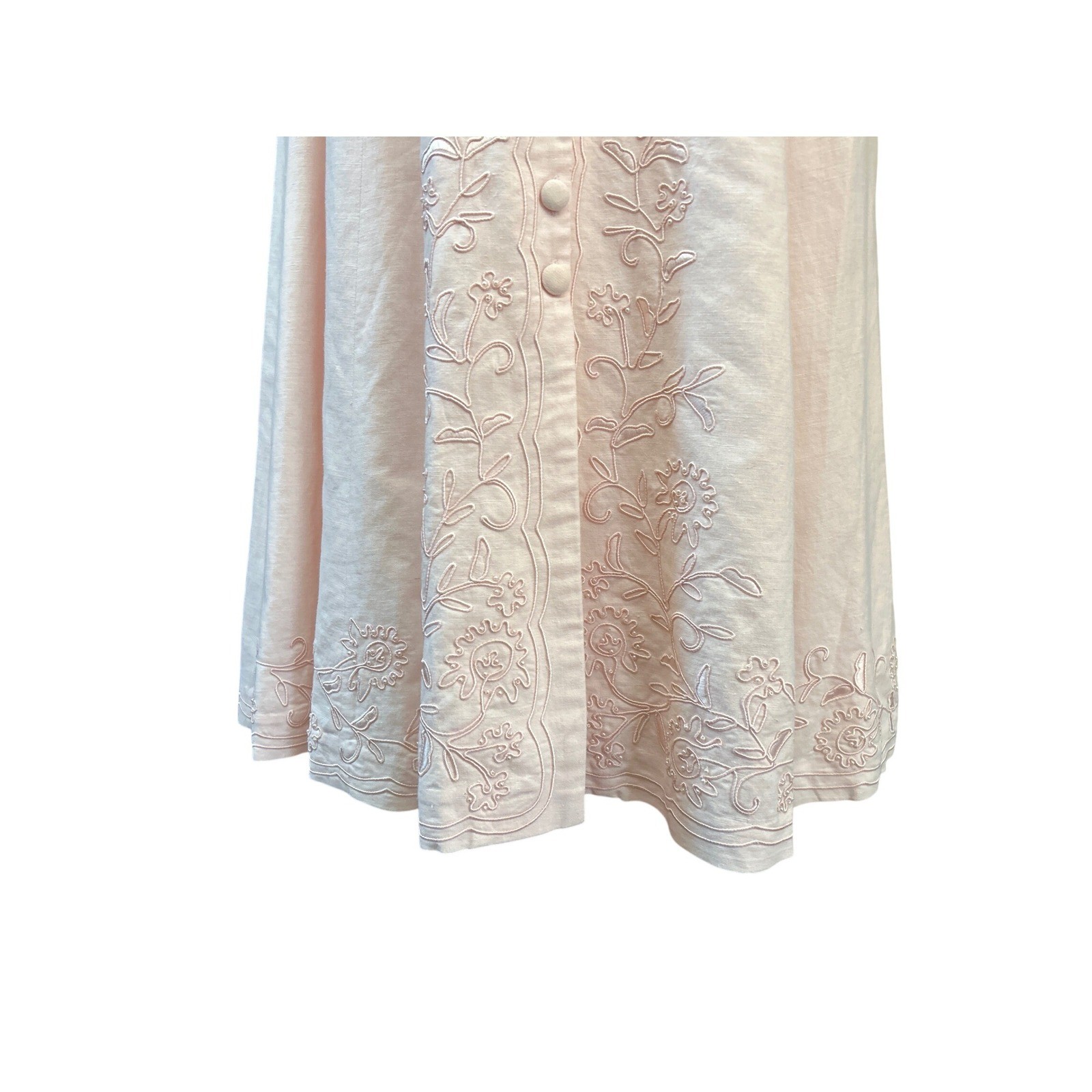 Vintage Talbots Pink Linen Blend Embroidered Midi Dress Cottagecore Button Front