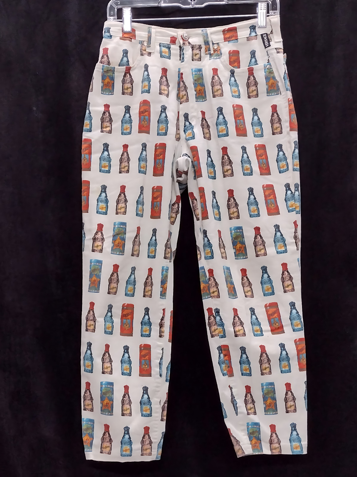 1990&rsquo;s Funky Gianni Versace High waisted Colourful Perfume Bottle pattern Jeans