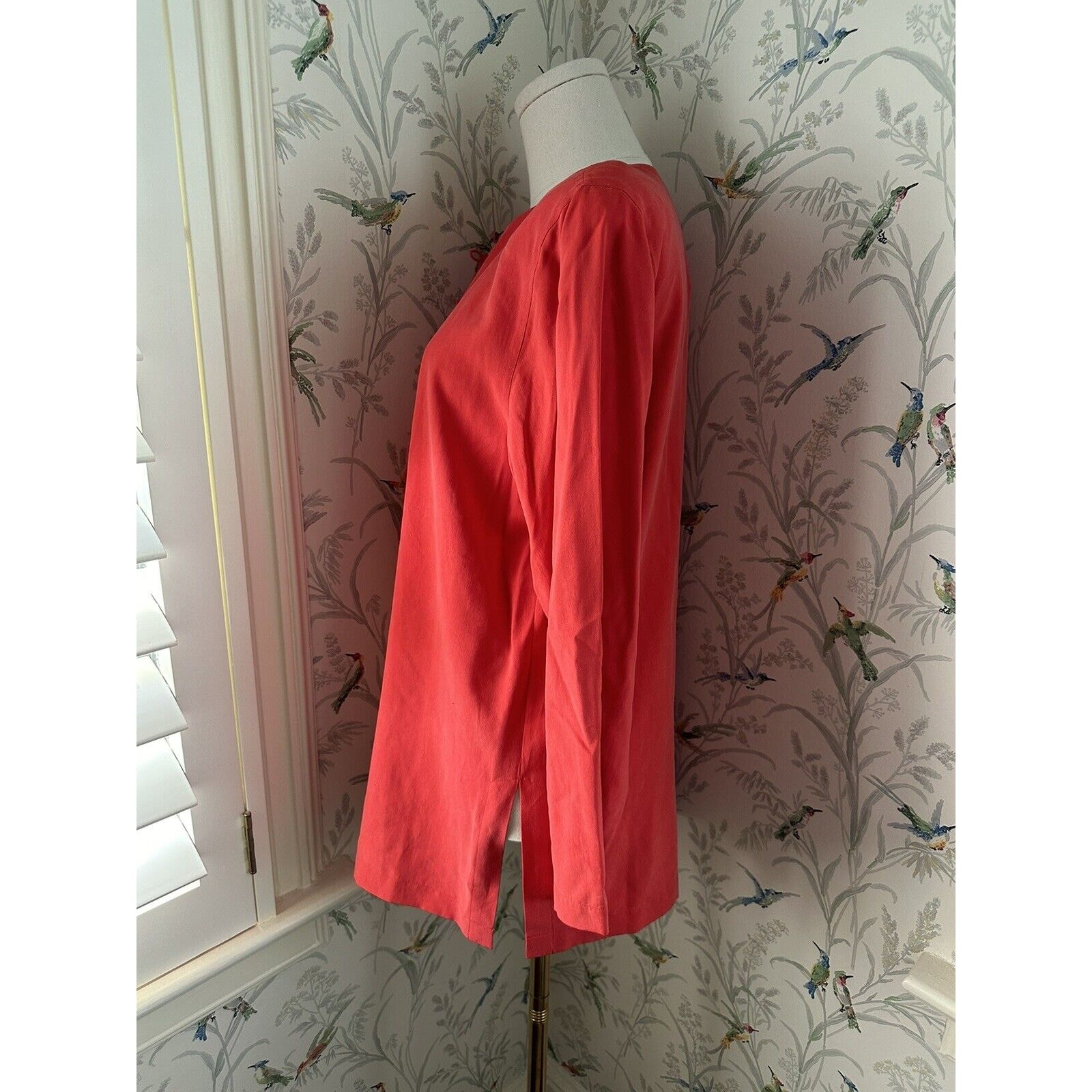 Rafaella Vintage 100% Silk Coral Button Up Long Sleeve Shirt jacket Size Small
