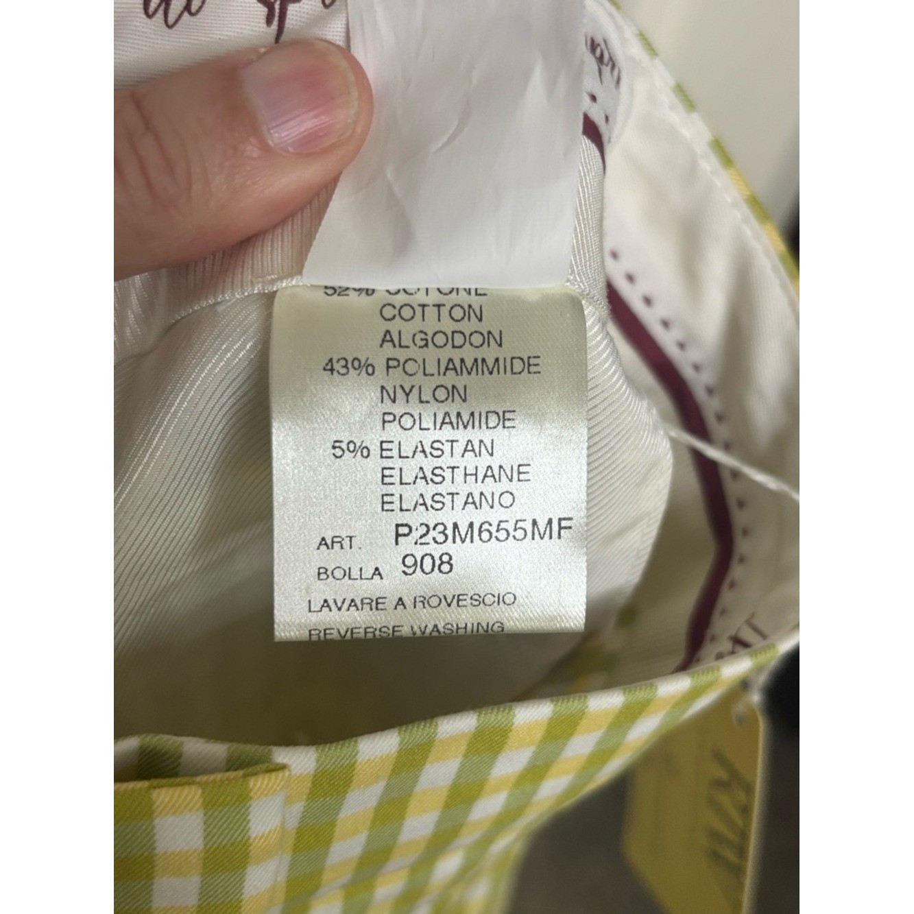 NWT VIA MASINI Gingham Slim Ankle Pants in Green, Yellow and White Italian 38/2