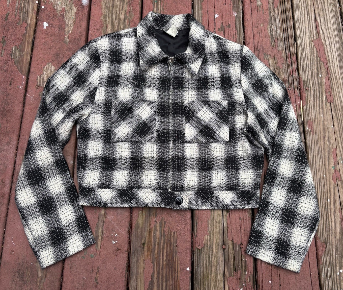 Vintage Insane 70s shadow plaid cropped jacket.S/M.union Made