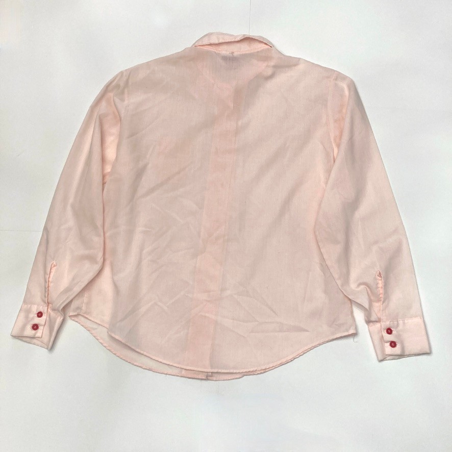 Vtg Pink Blouse Button Up Permanent Press Red Buttons Womens M 38-40 Long Sleeve