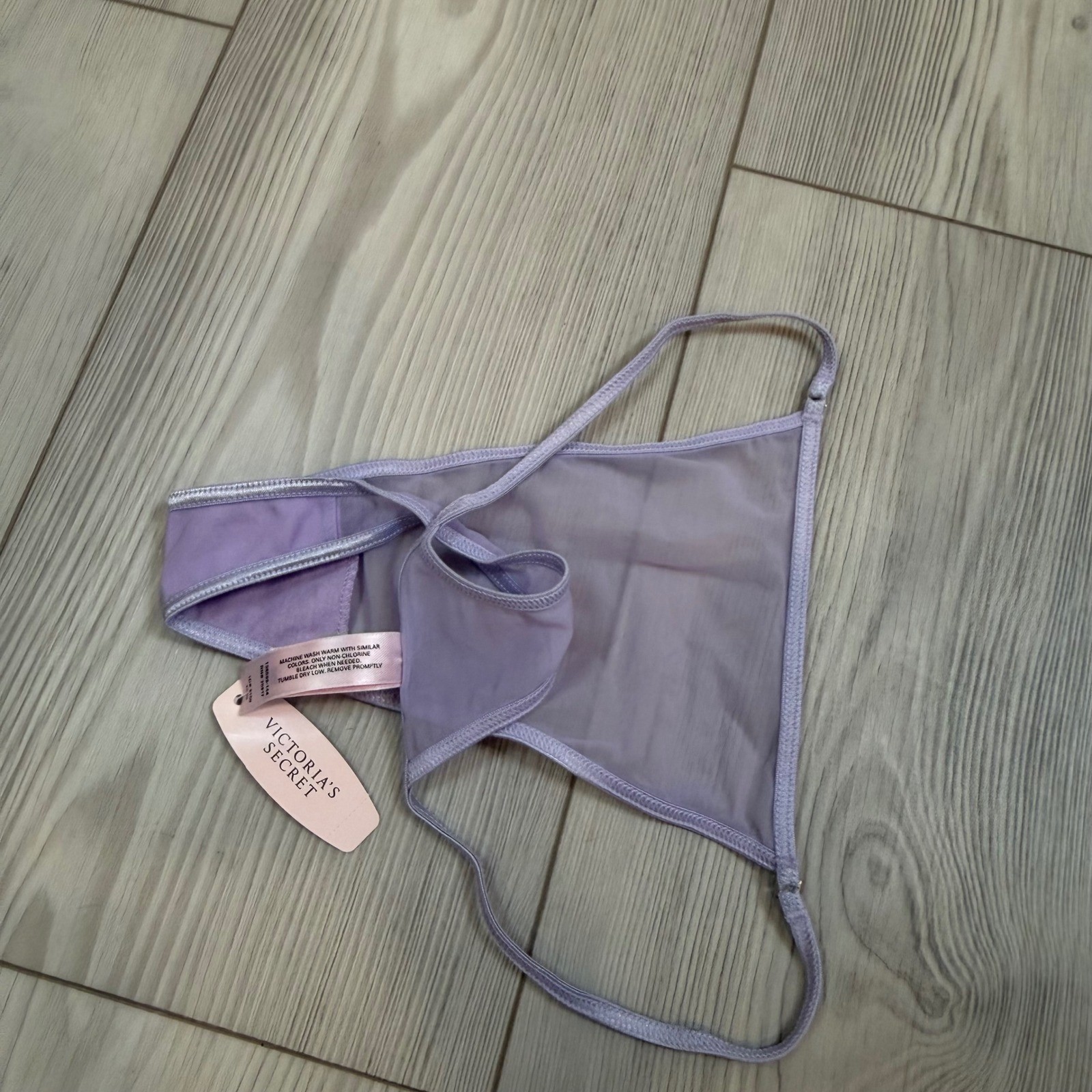 Vintage Victorias Secret V-String Thong Lavender Purple Sheer Mesh Y2K NWT Small