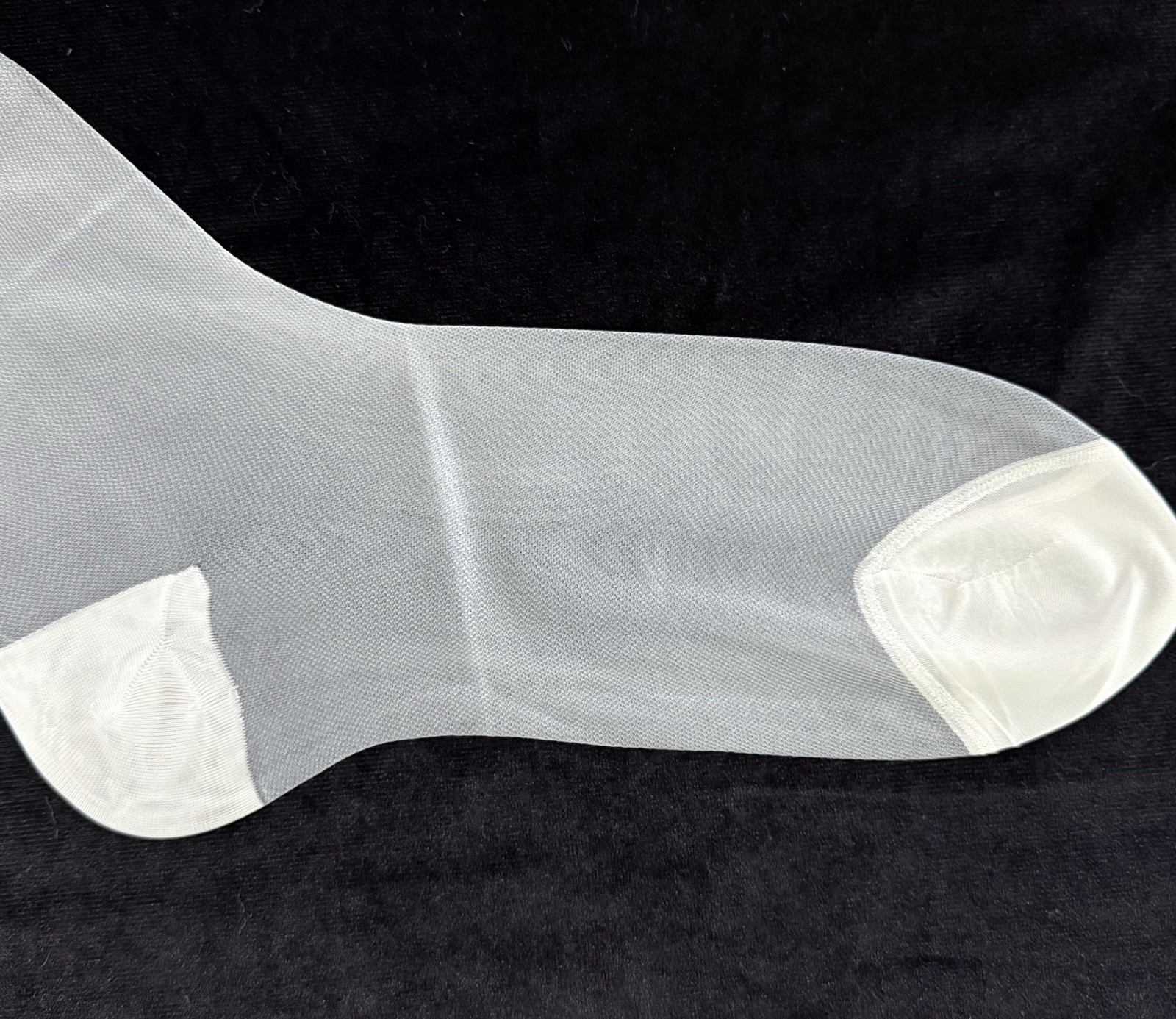Vintage Seamless Reinforced Heel And Toe Mesh Stockings 38 Inches Long Wide Top