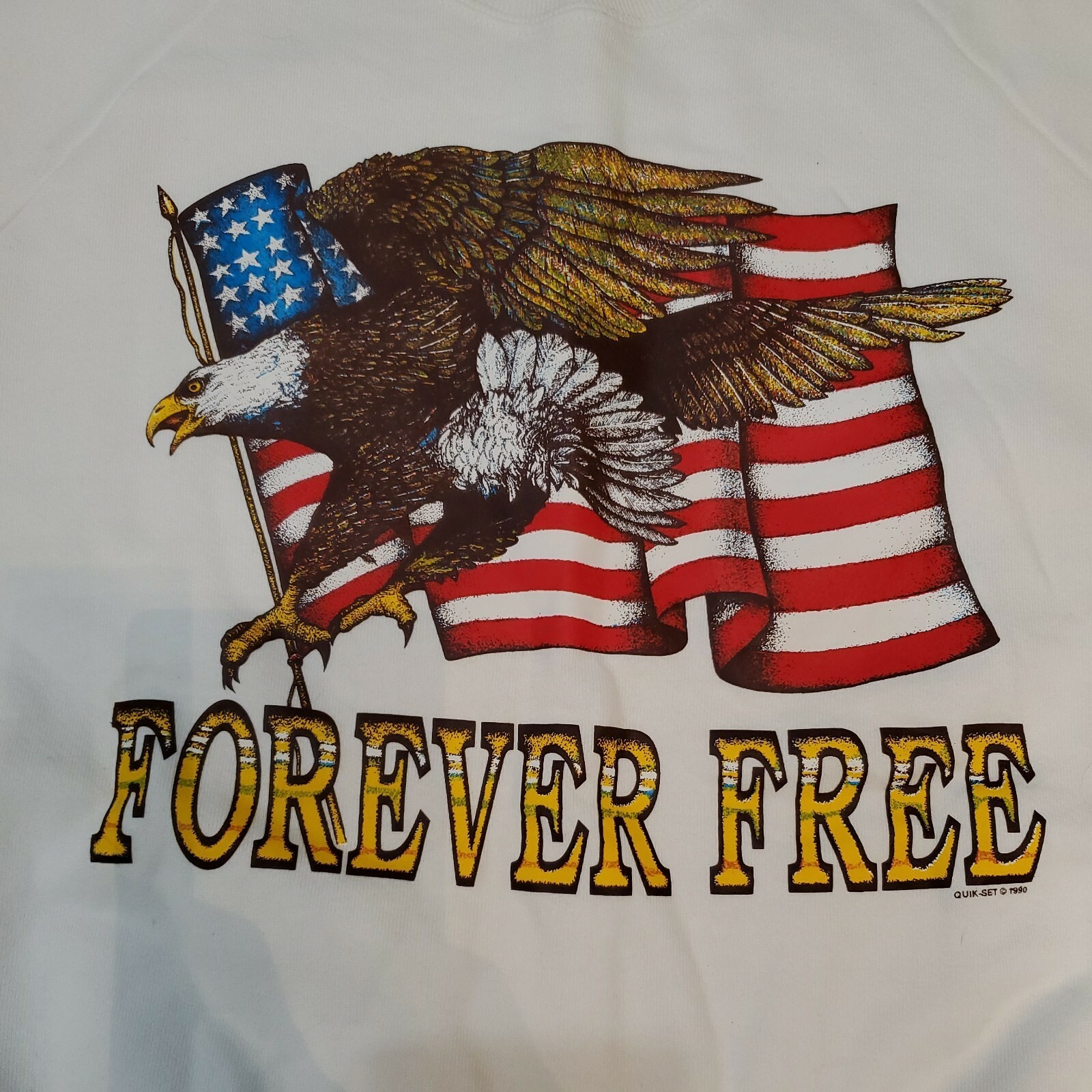 Vtg Forever Free Eagle Flag 1990 White Large Jerzees Tag Made in USA Crewneck