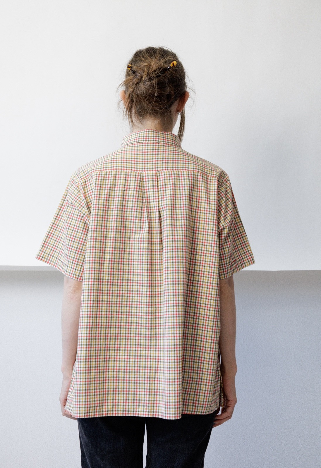Vintage 90s Tattersall Check Plaid Short Sleeve Button Up Shirt Women&rsquo;s L Oversi